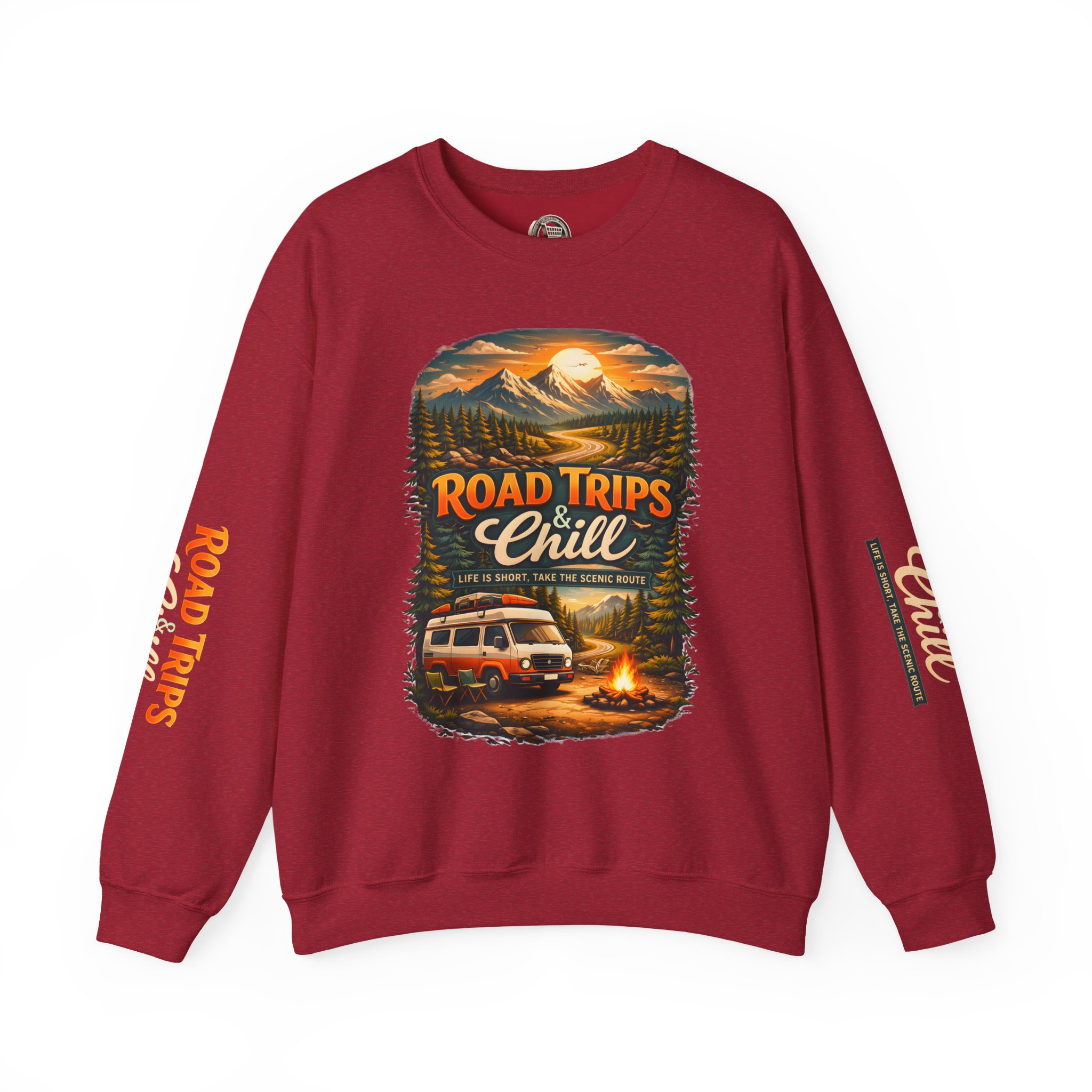 1667481958368642850_2048.jpeg Unisex Heavy Blend™ Crewneck Sweatshirt — "Road Trips & Chill" Design Scenic-Line