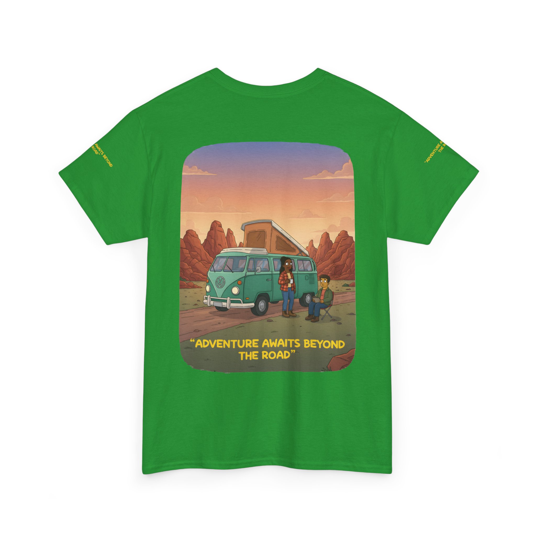 Unisex Heavy Cotton Tee — "Adventure Awaits Beyond The Road" Design Sitcom-Line