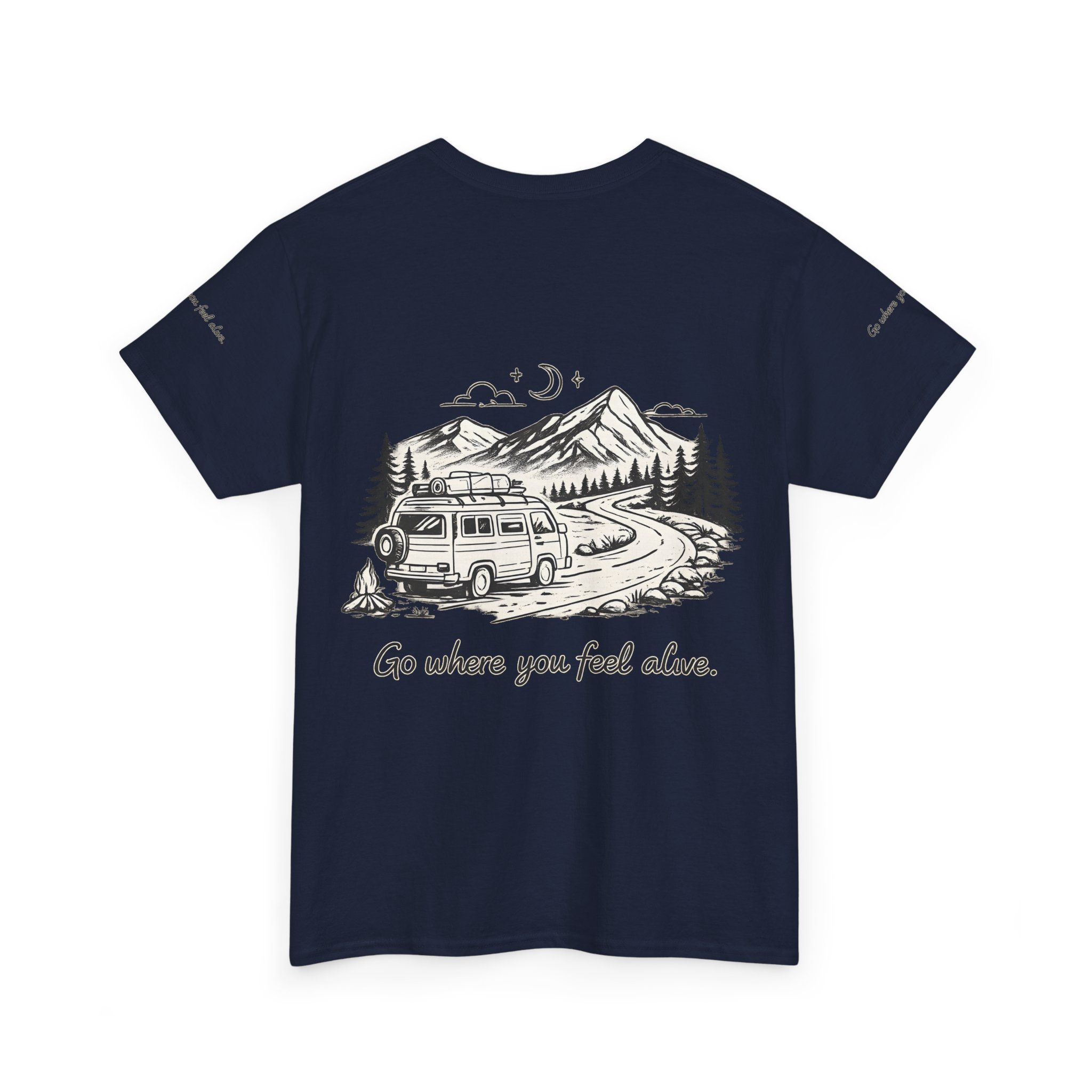 Unisex Heavy Cotton Tee — "Go Where You Feel Alive" Design Minimal-Line