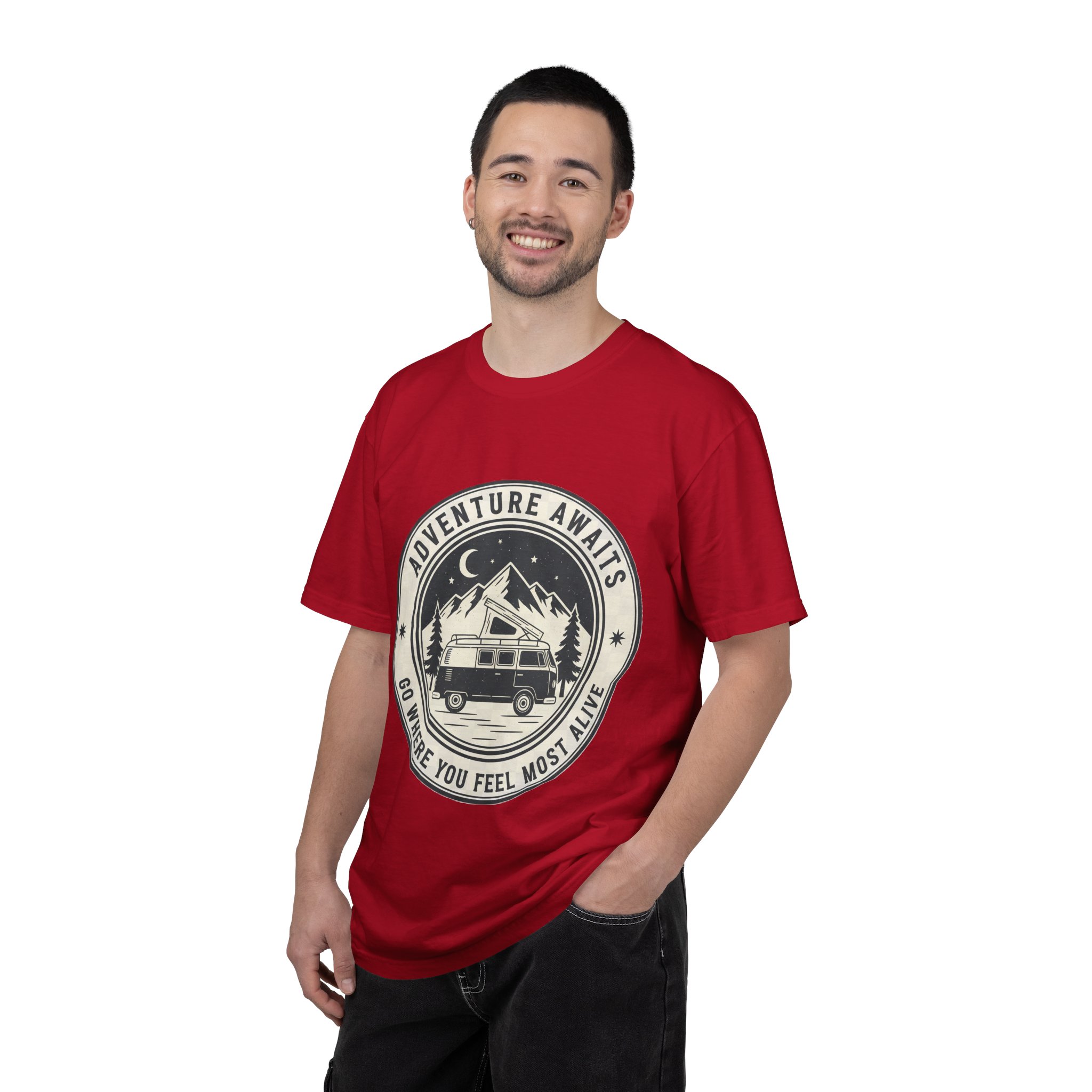 T-Shirt — "Adventure Awaits-Go Where You Feel Most Alive" (Only Front Printed) Outdoor Travel Tee