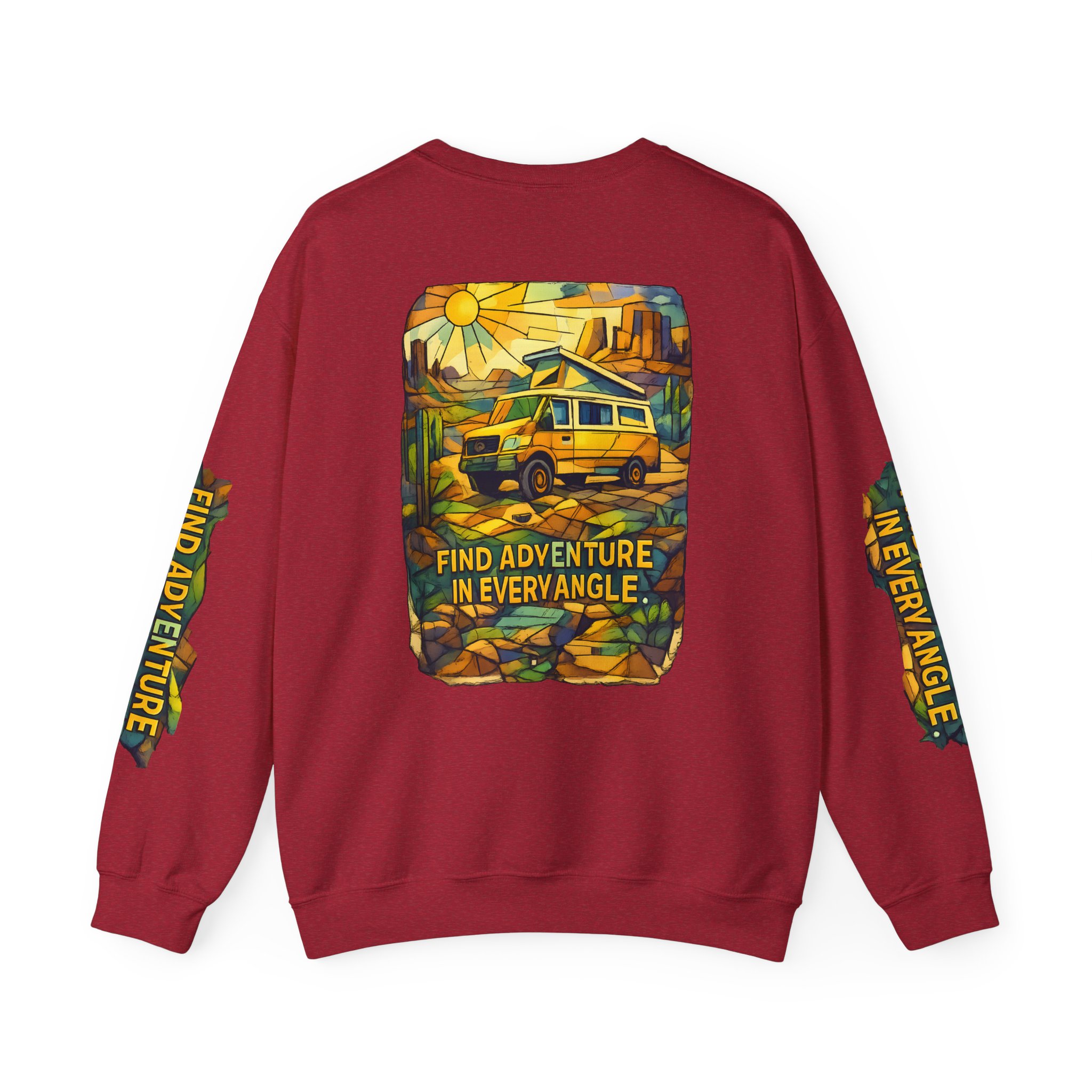 Unisex Heavy Blend™ Crewneck Sweatshirt — "Find Adventure In Every Corner" Design Cubic-Line