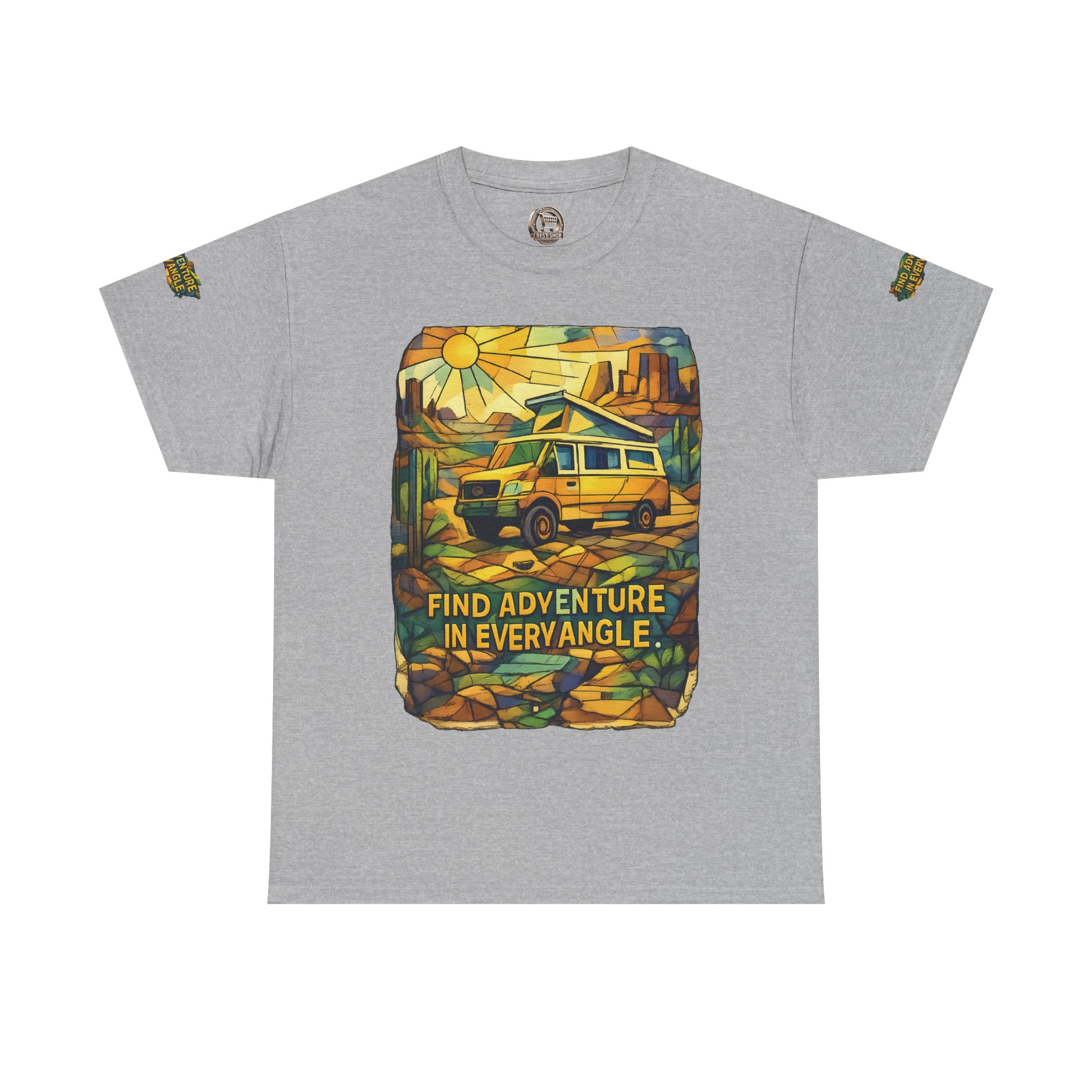 Unisex Heavy Cotton Tee — "Find Adventure In Every Corner" Design Cubic-Line