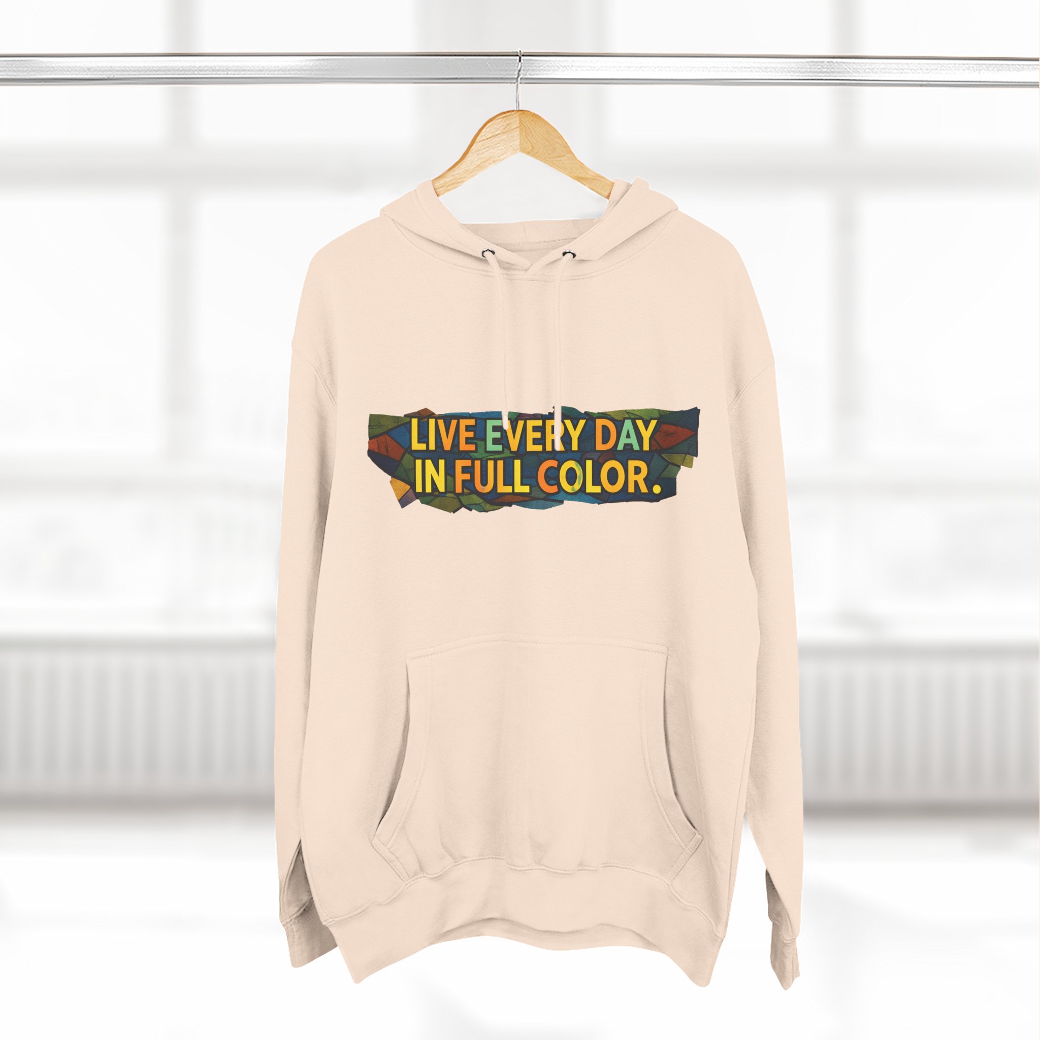 Three-Panel Fleece Hoodie - "Live Life Every Day In Full Color" Design Cubic-Line