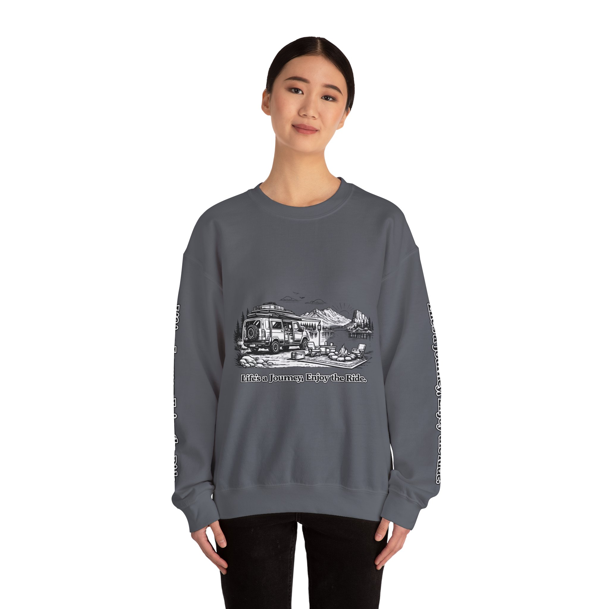 Unisex Heavy Blend™ Crewneck Sweatshirt — "Lifes A Journey,Enjoy The Ride" Design Minimal-Line