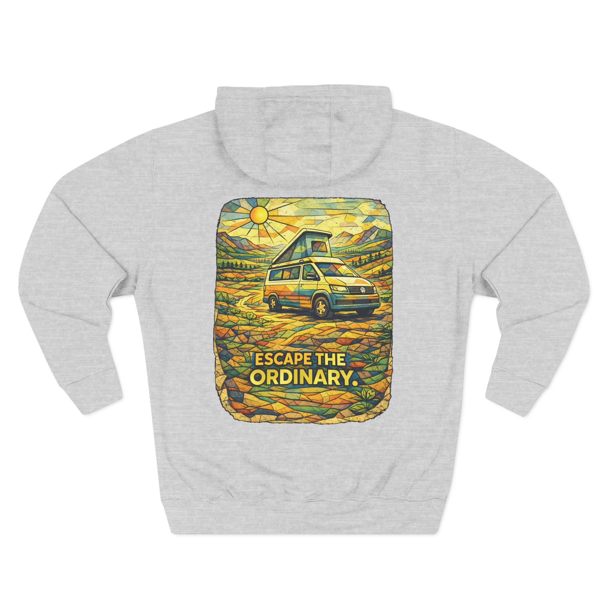 Three-Panel Fleece Hoodie - "Escape The Ordinary" Design Cubic-Line