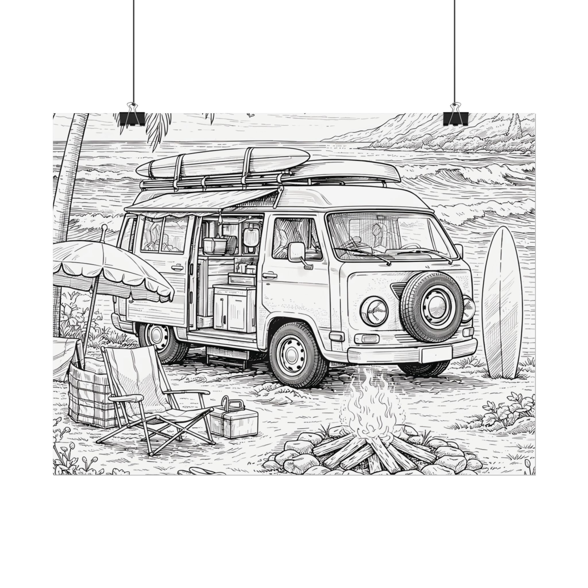 Campervan Poster — Vintage RV Camping Landscape Wall Art