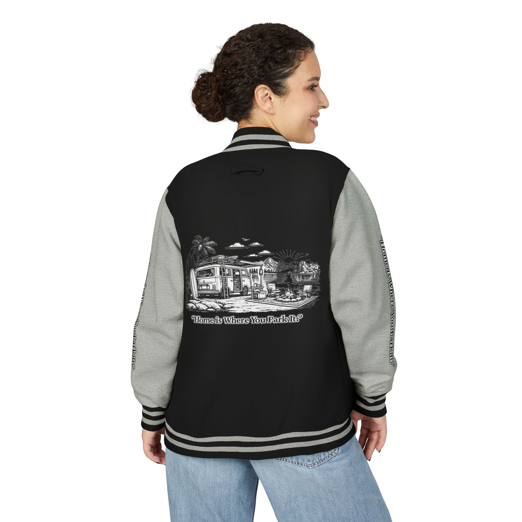 16695895204501966857_2048-1.jpeg Unisex Heavyweight Letterman Jacket — "Home Is Where You Park It" Travel Varsity Coat
