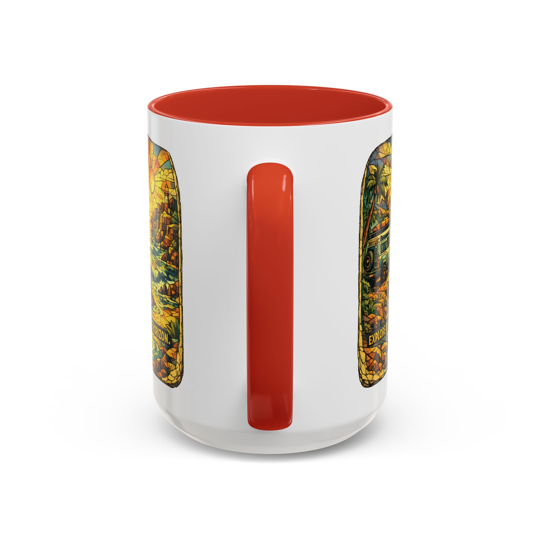 Accent Coffee Mug (11, 15oz) — "Explore Beyond The Horizon" Design Cubic-Line