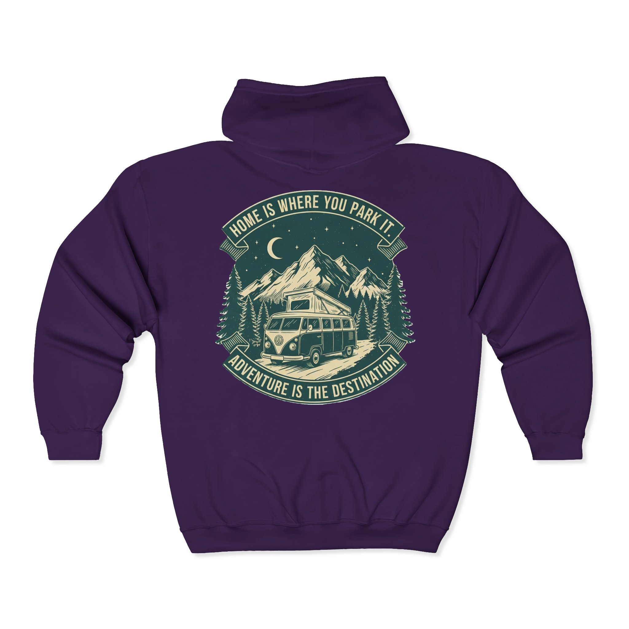 16704569070673045663_2048.jpeg Zip Hoodie — "Home Is Where You Park It-Adventure is the destination"(Front + Back Printed) Camper Van Adventure Zip-Up