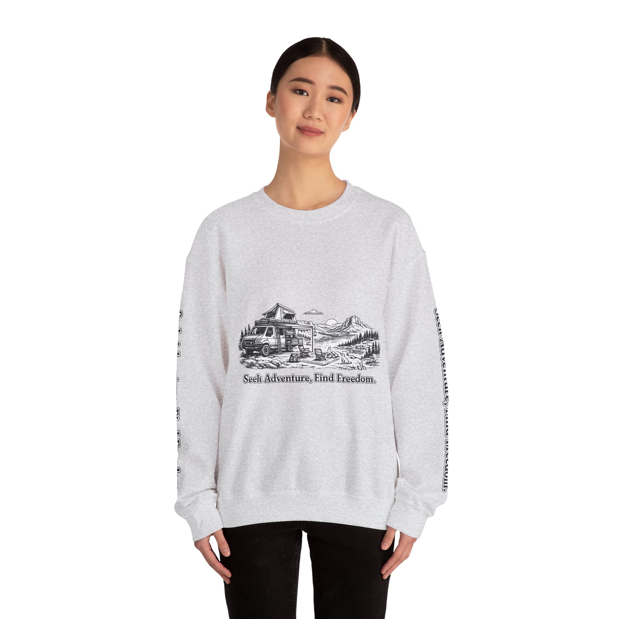 Unisex Heavy Blend™ Crewneck Sweatshirt — "Seek Adventure, Find Freedom" Design Minimal-Line