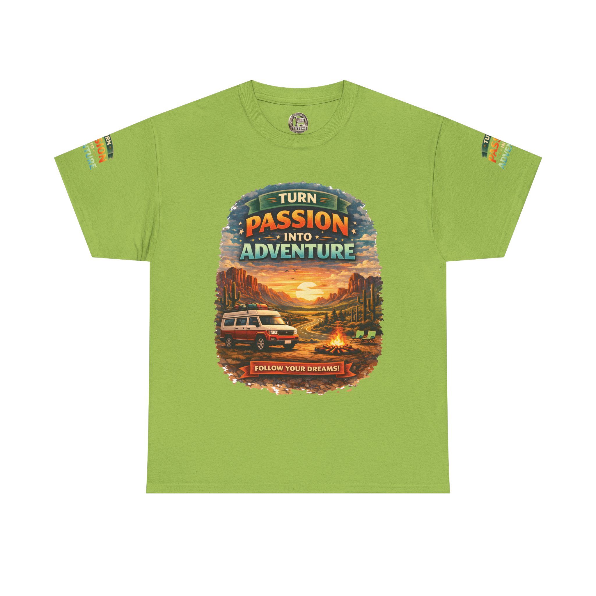 Unisex Heavy Cotton Tee — "Turn Passion Into Adventure" Design Scenic-Line