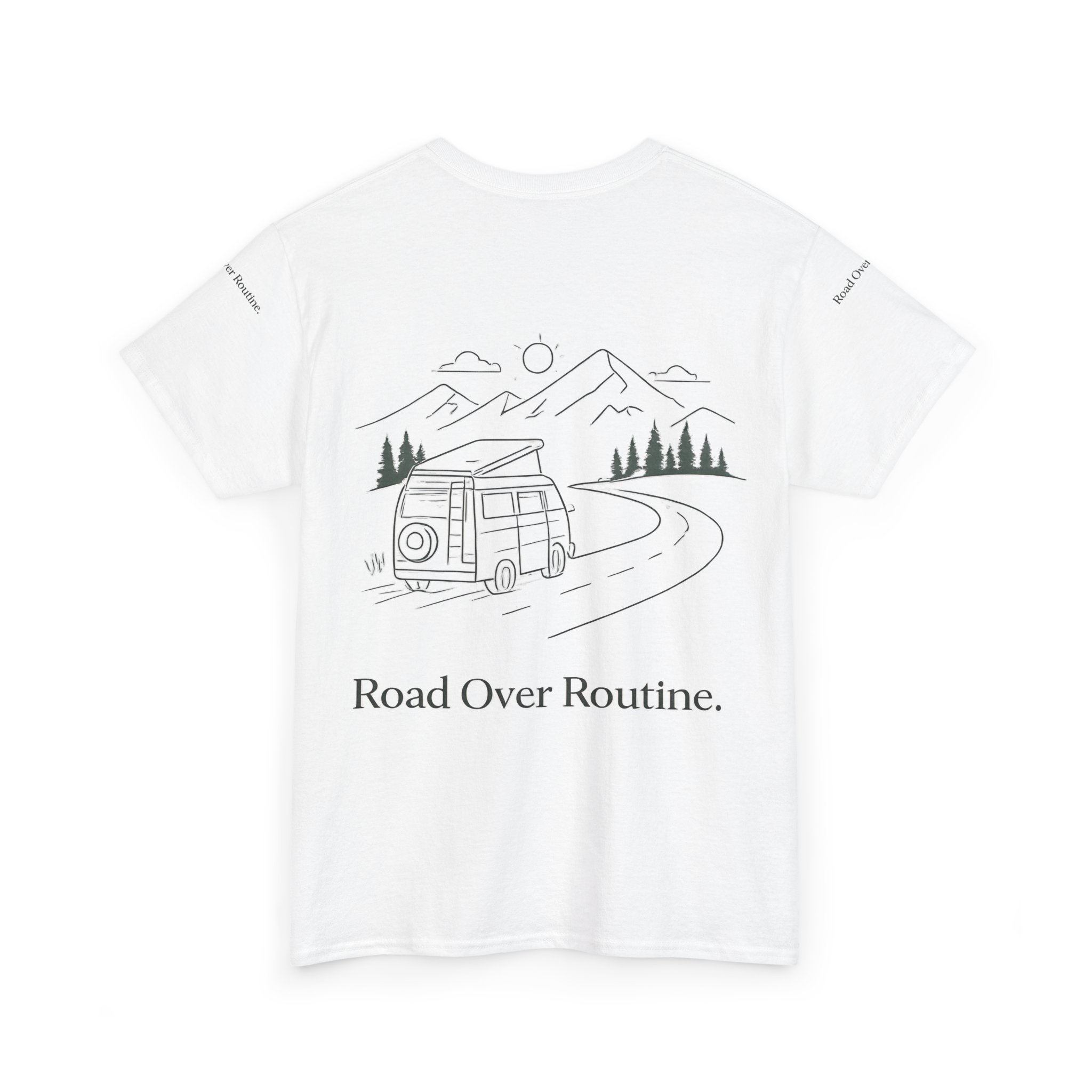 Unisex Heavy Cotton Tee — "Road Over Routine" Design Minimal-Line