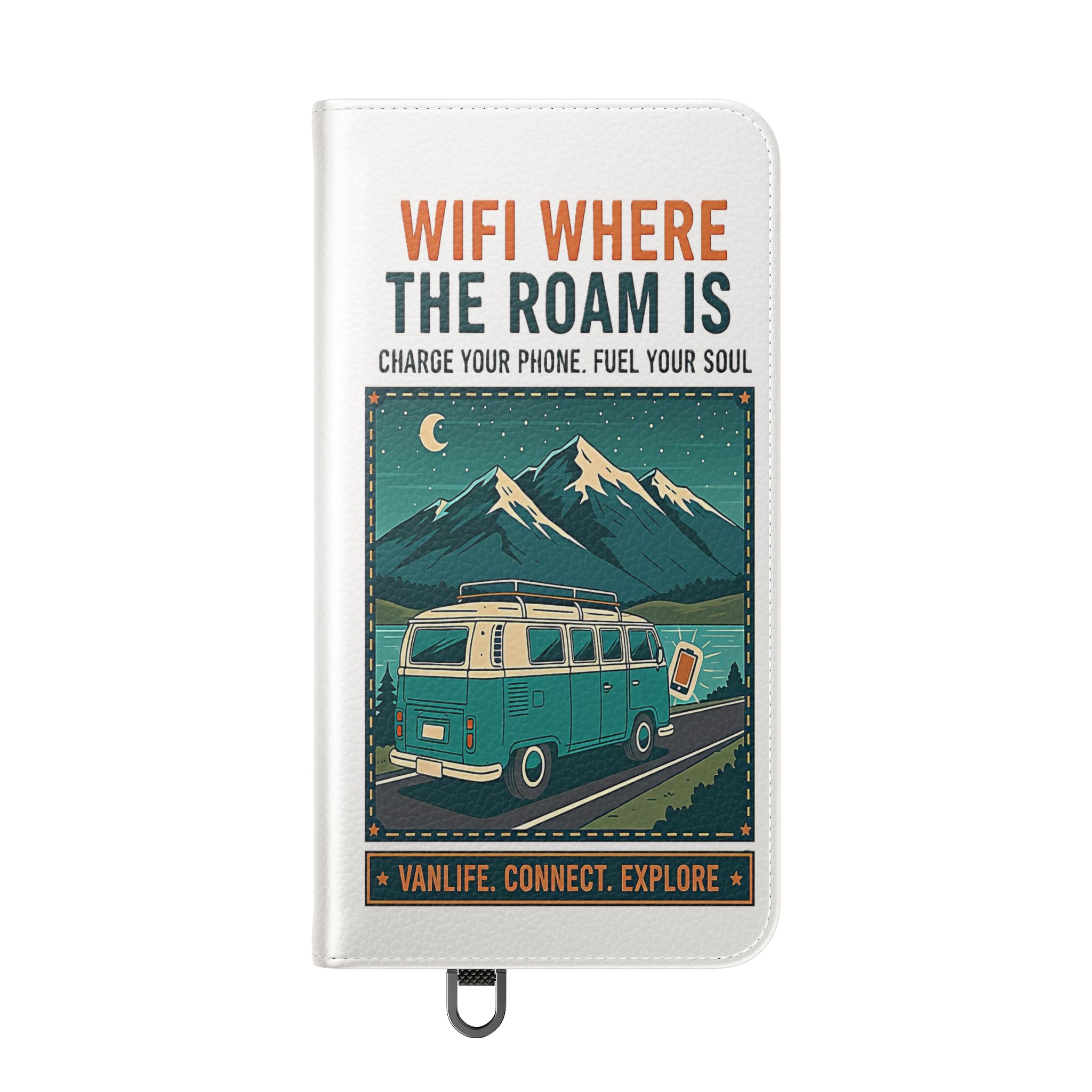 Flip Phone Case — “WiFi Where the Roam Is” Vanlife Wallet Case