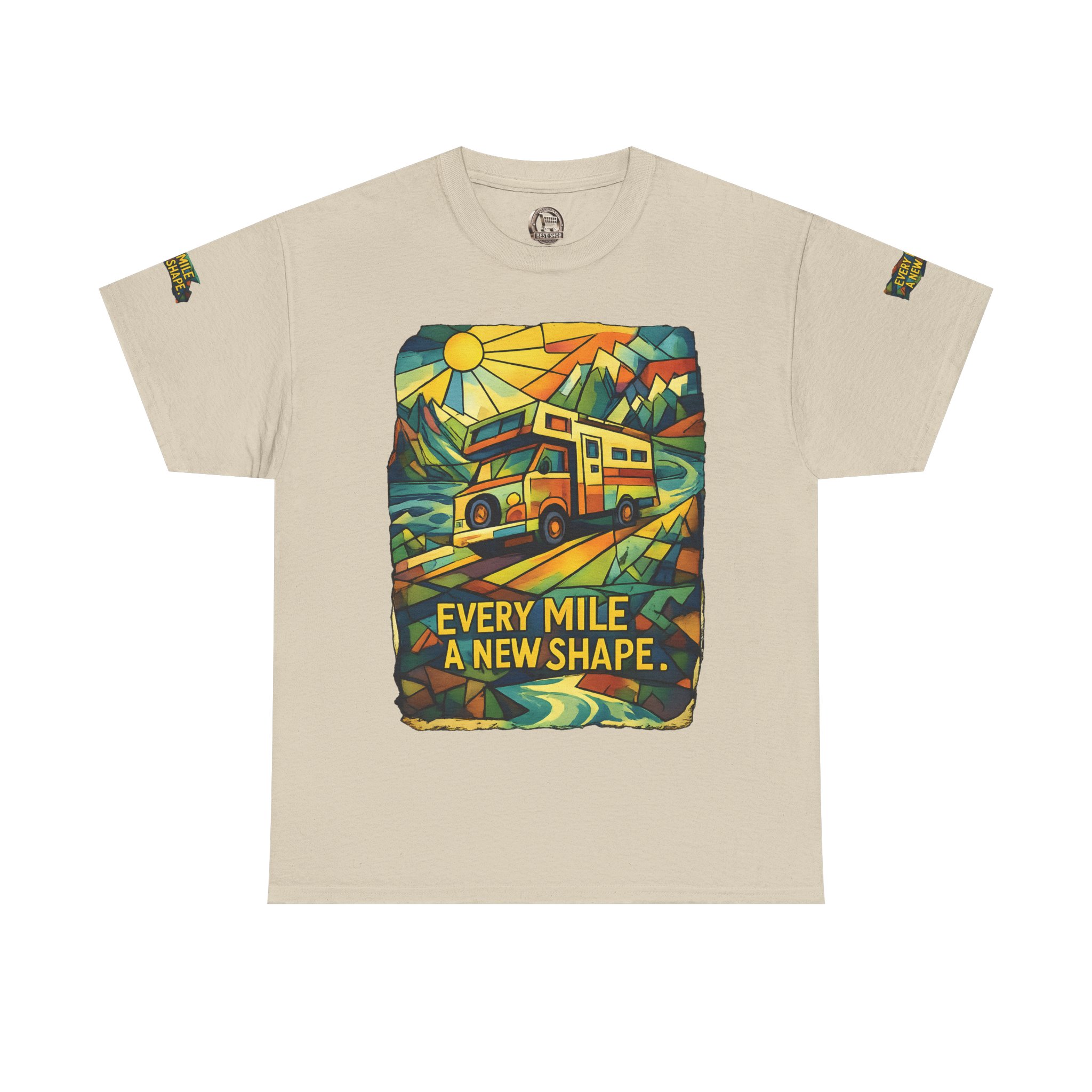 Unisex Heavy Cotton Tee — "Every Mile A New Shape" Design Cubic-Line