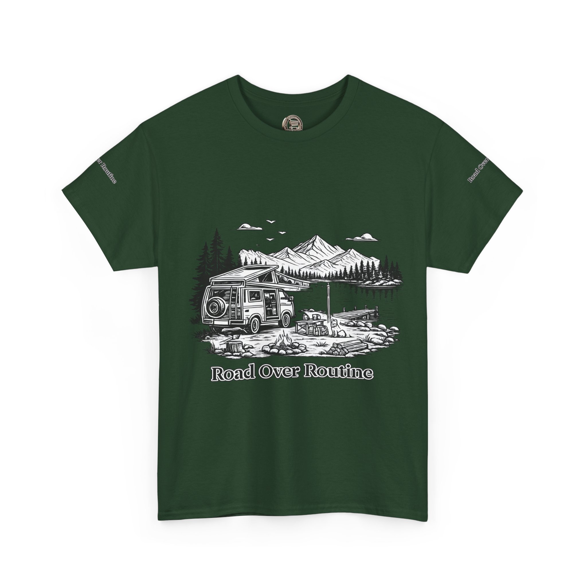 Unisex Heavy Cotton Tee — "Road Over Routine" Design Minimal-Line
