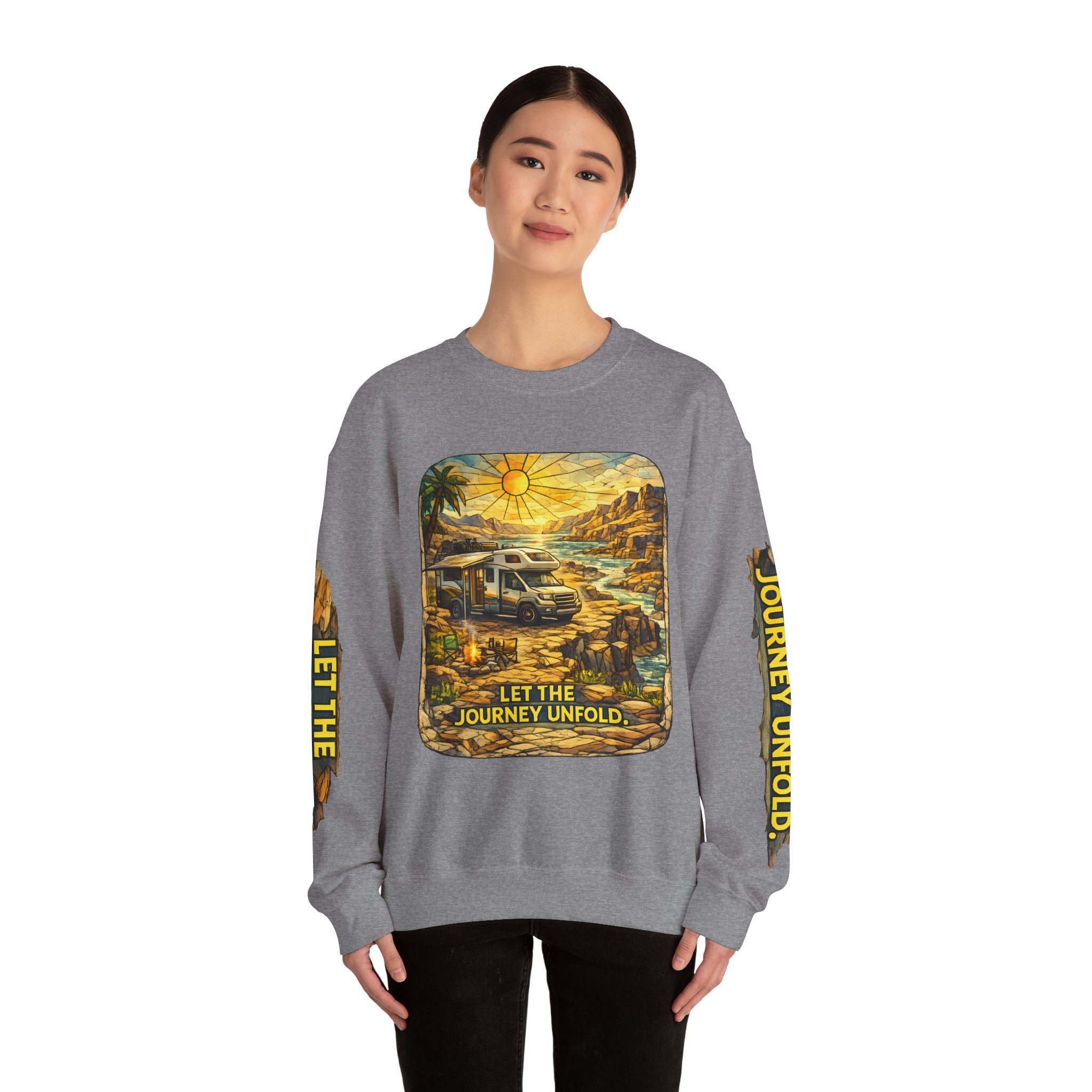 Unisex Heavy Blend™ Crewneck Sweatshirt — "Let The Journey Unfold" Design Cubic-Line