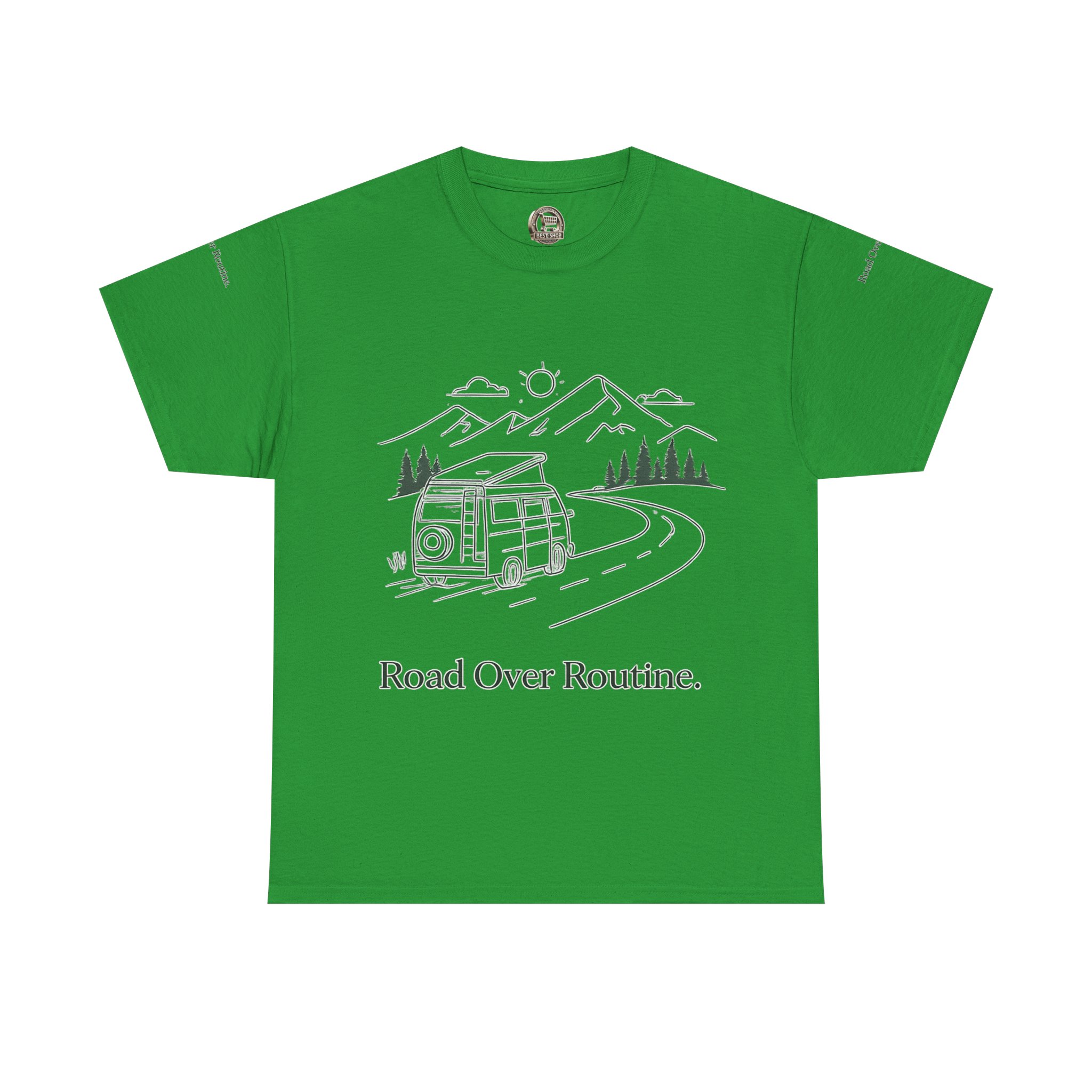 Unisex Heavy Cotton Tee — "Road Over Routine" Design Minimal-Line