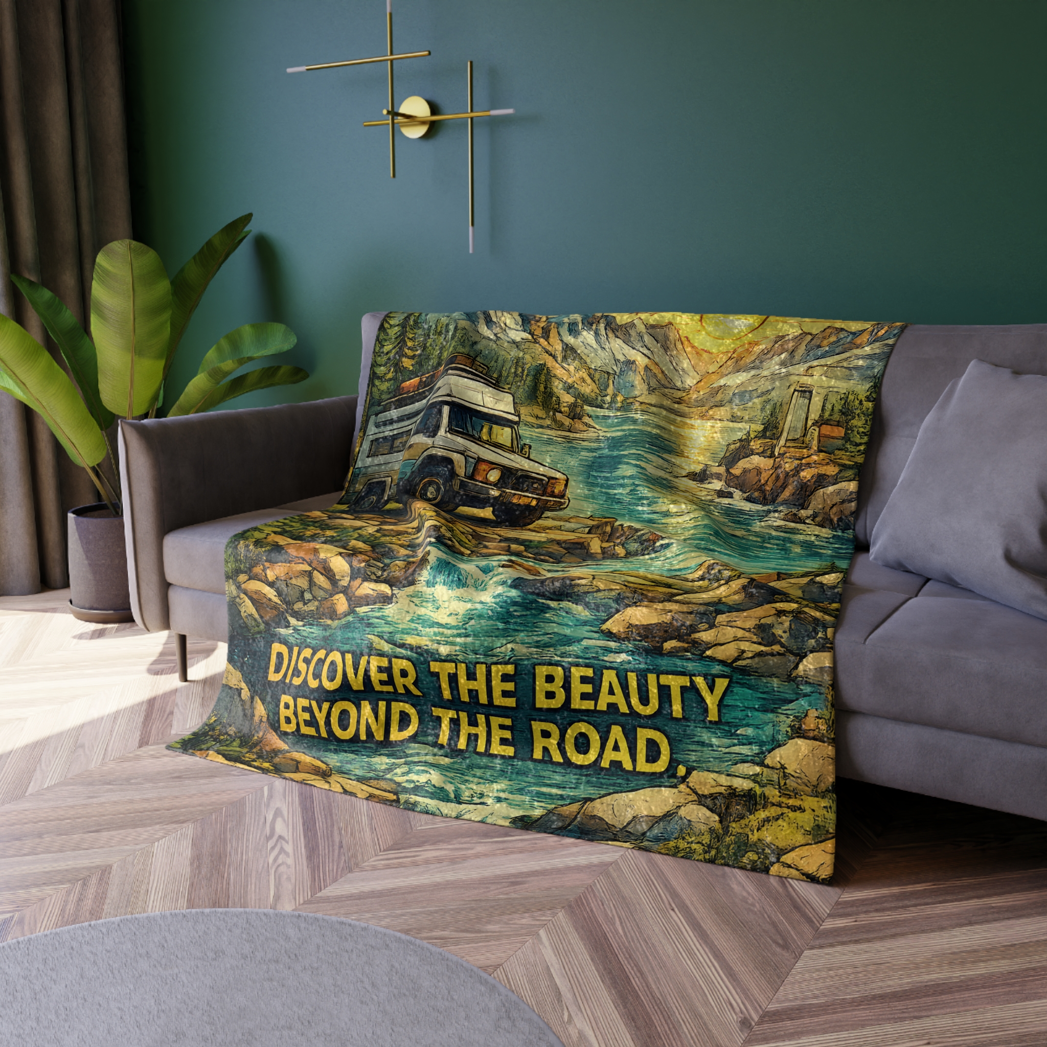 16731461778941913305_2048.jpeg Crushed Velvet Blanket —"Discover The Bieuty Beyond The Road" Design Cubic-Line (Campervan)
