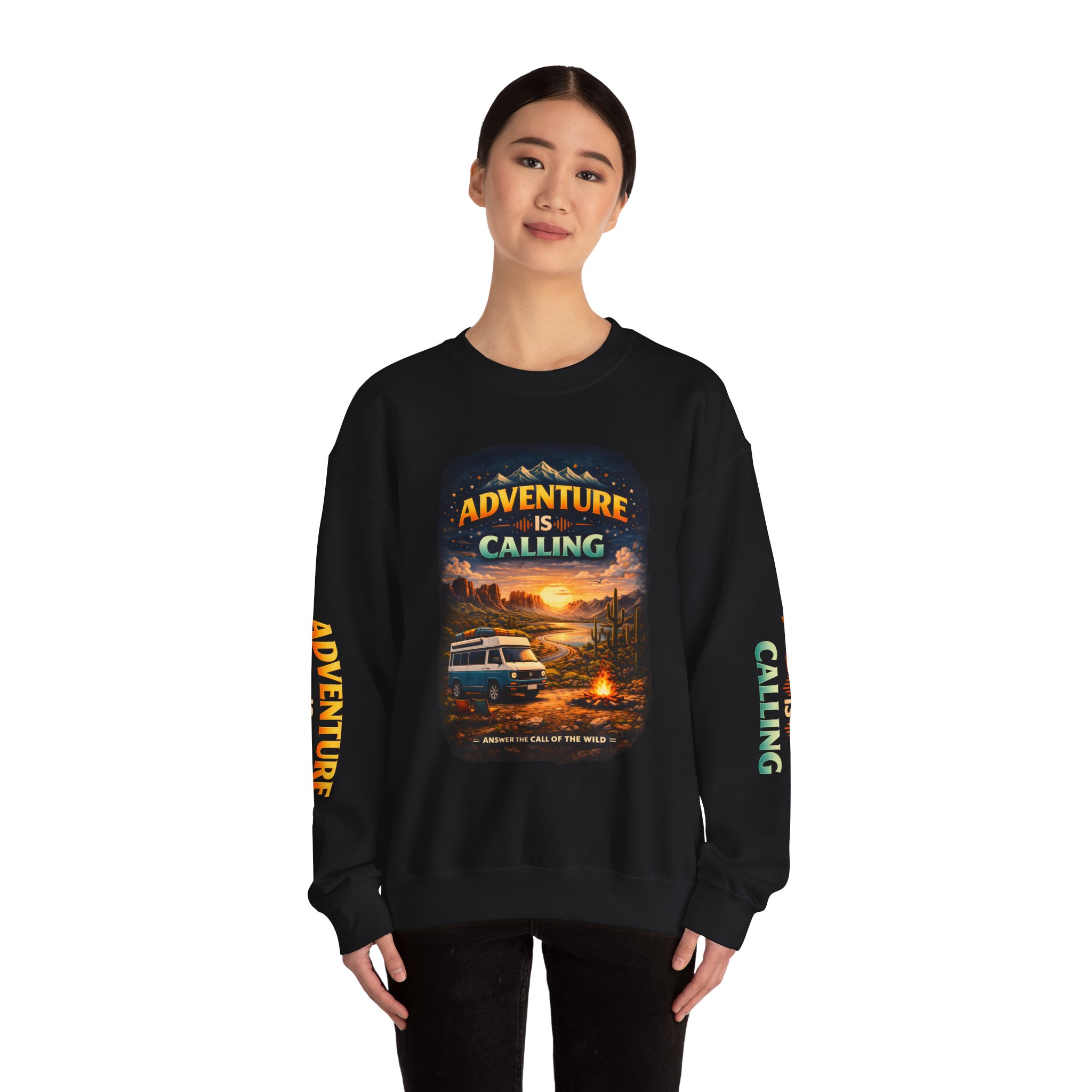 Unisex Heavy Blend™ Crewneck Sweatshirt — "Adventure Is Calling" Design Scenic-Line