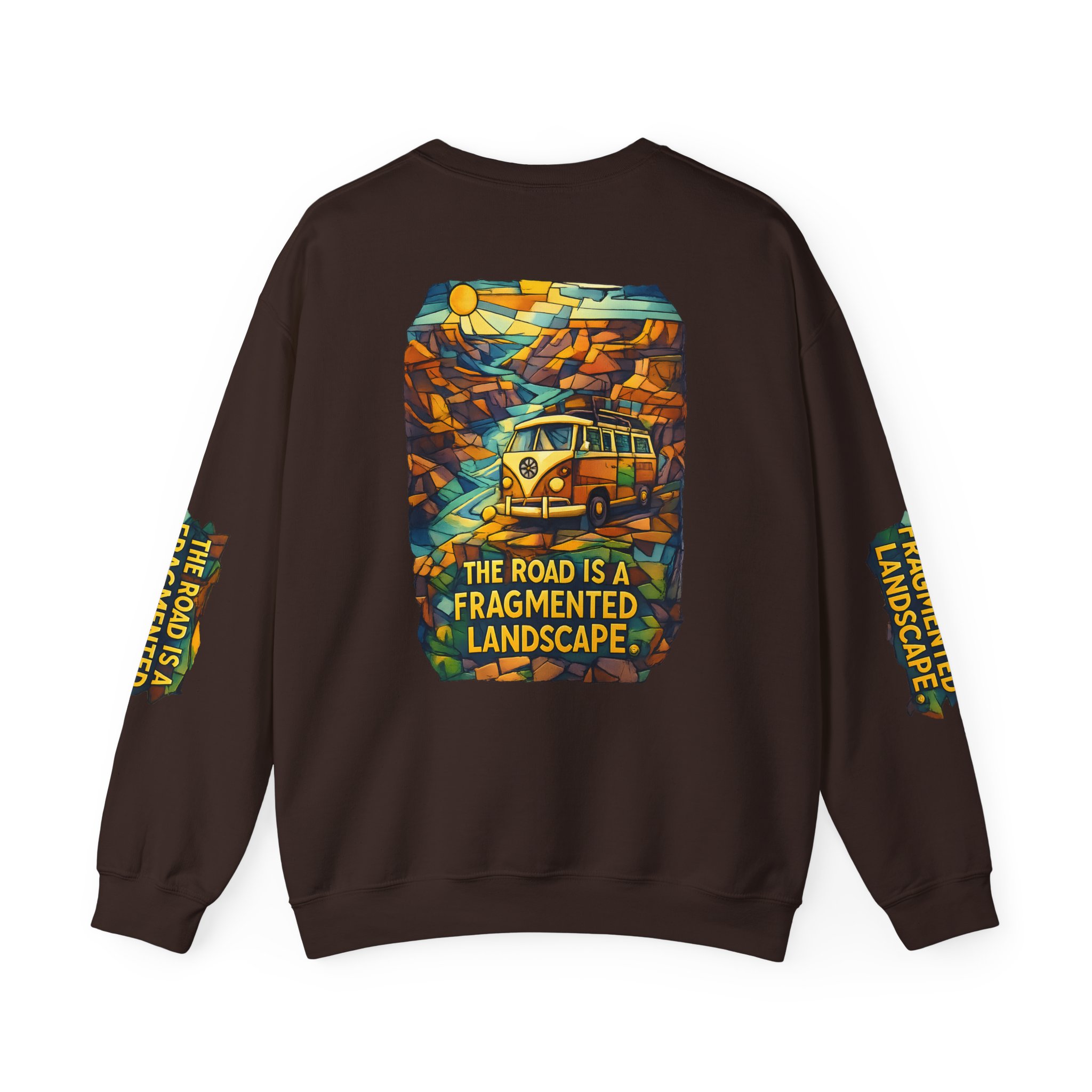 Unisex Heavy Blend™ Crewneck Sweatshirt — "The Road Is A Fragmented Landscape" Design Cubic-Line
