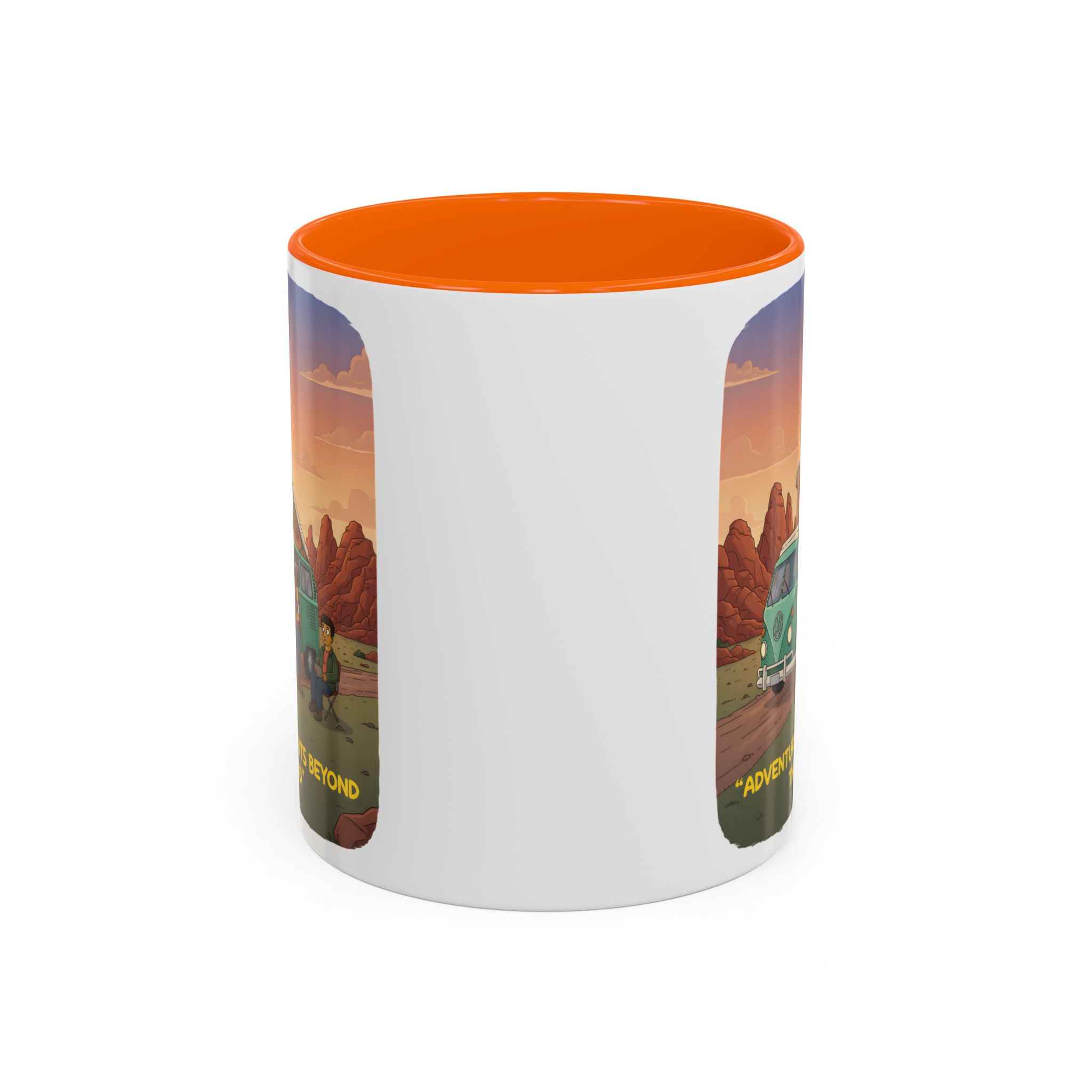 Accent Coffee Mug (11, 15oz) — "Adventure Awaits Beyond The Road" Design Sitcom-Line