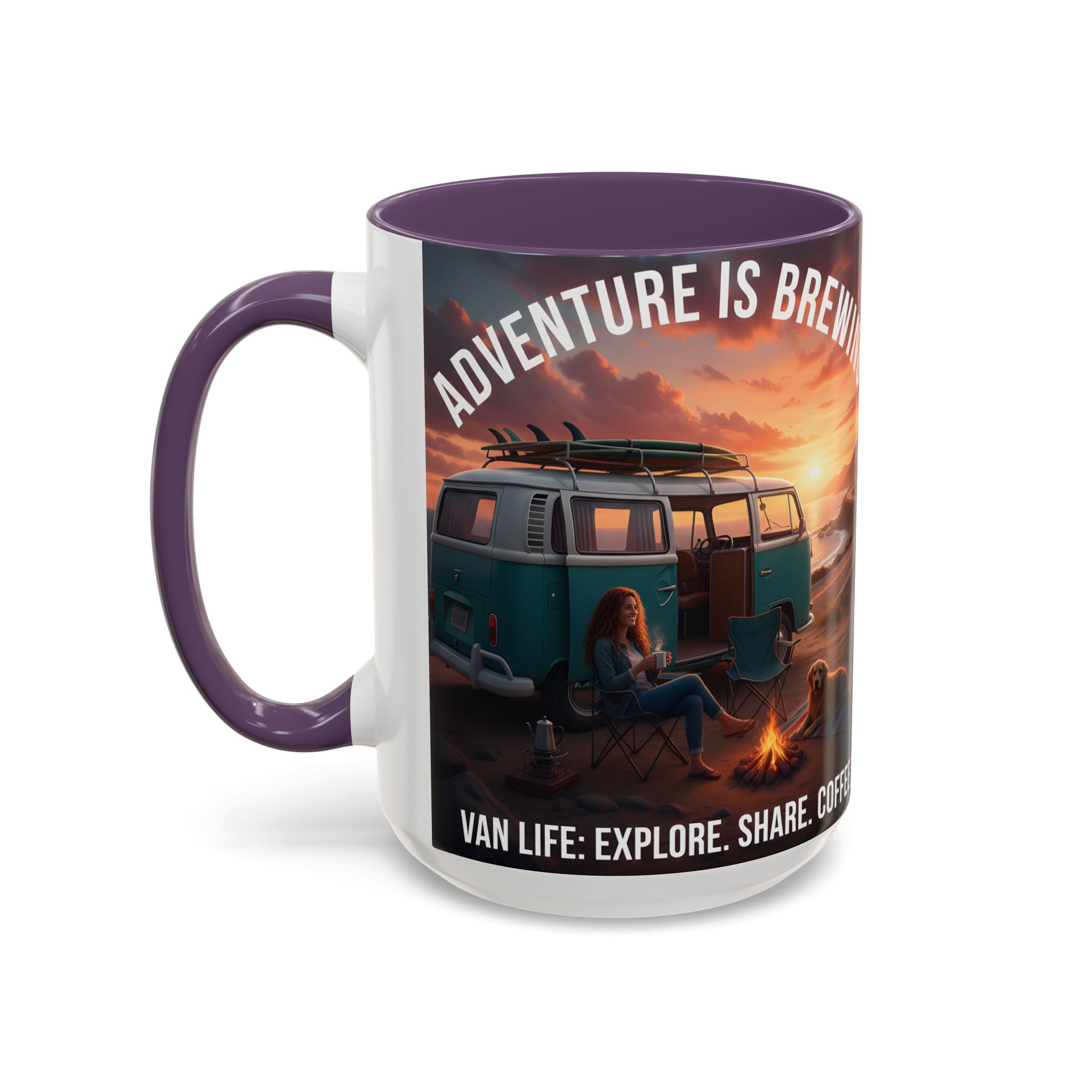 Accent Coffee Mug (11, 15oz) — "Adventure is brewing"