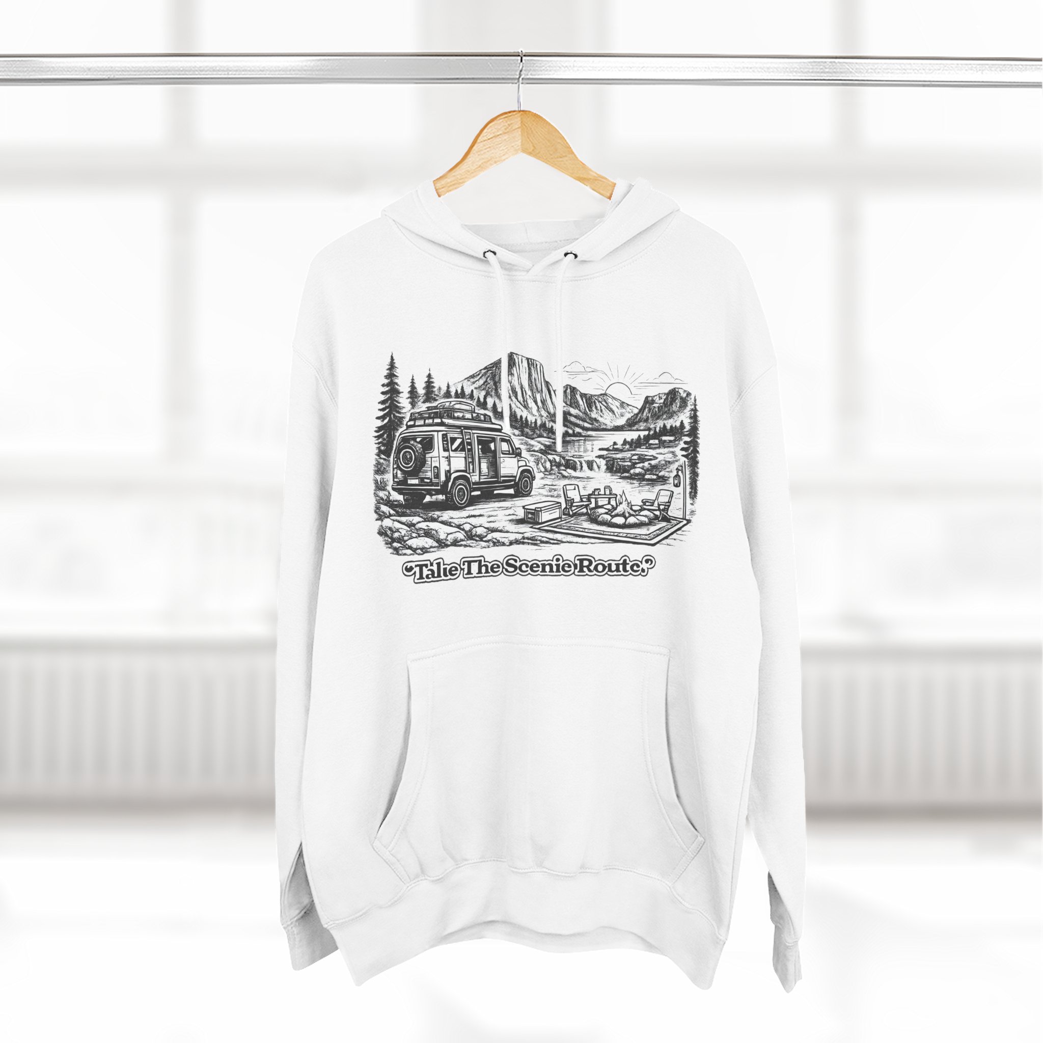 16736319725708661347_2048.jpeg Three-Panel Fleece Hoodie - "Take The Scenic Route" Design Minimal-Line