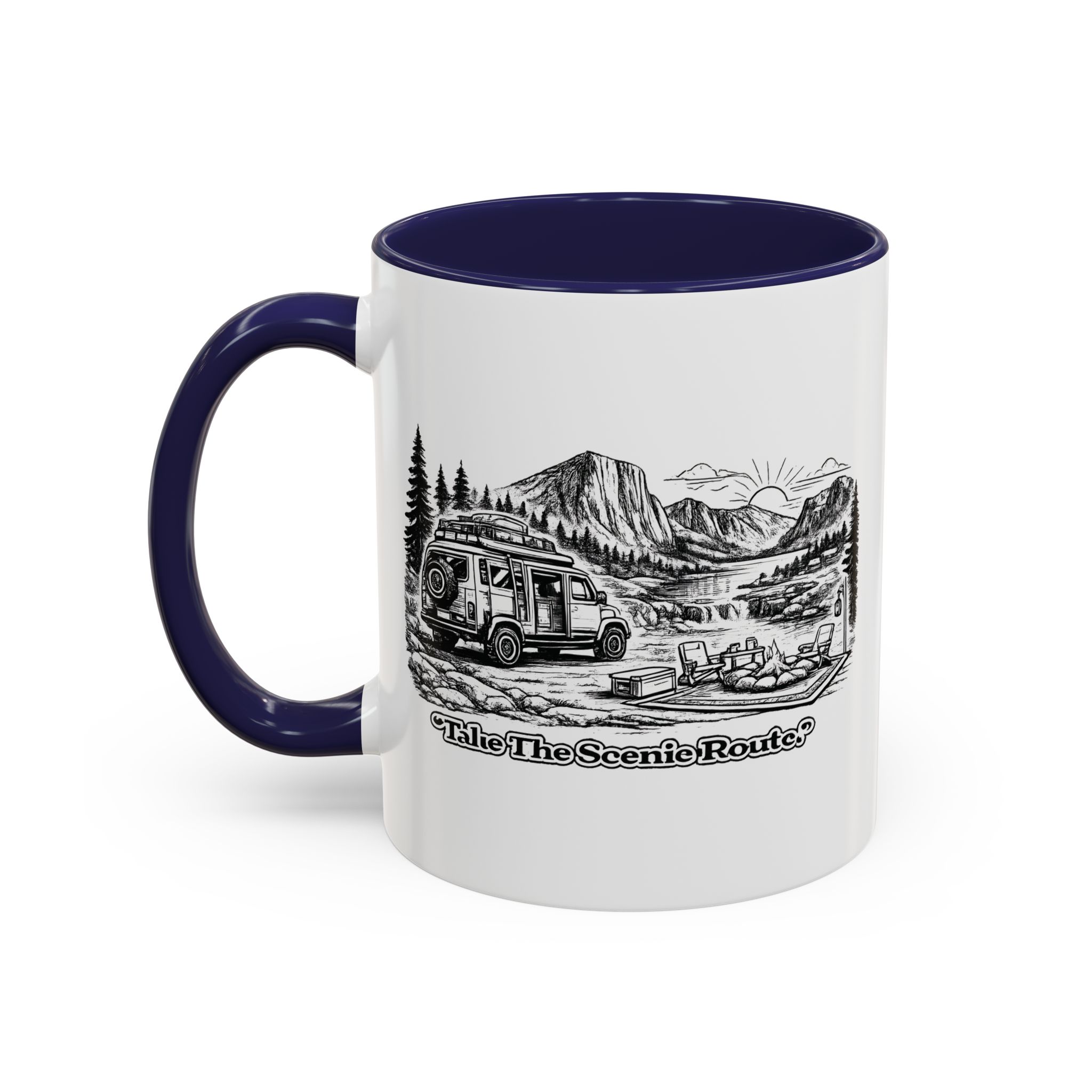 Accent Coffee Mug (11, 15oz) — "Take The Scenic Route" Design Minimal-Line