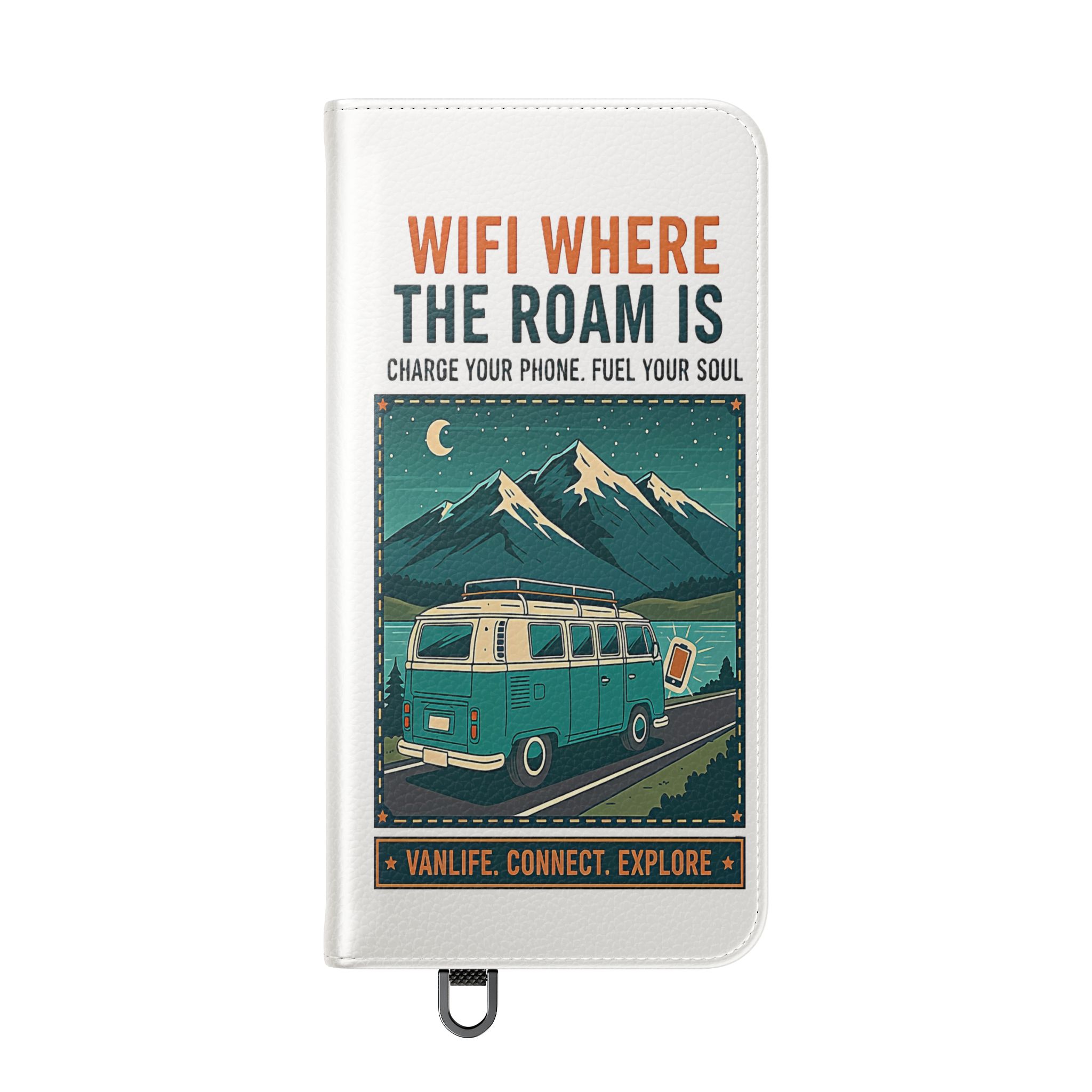 Flip Phone Case — “WiFi Where the Roam Is” Vanlife Wallet Case
