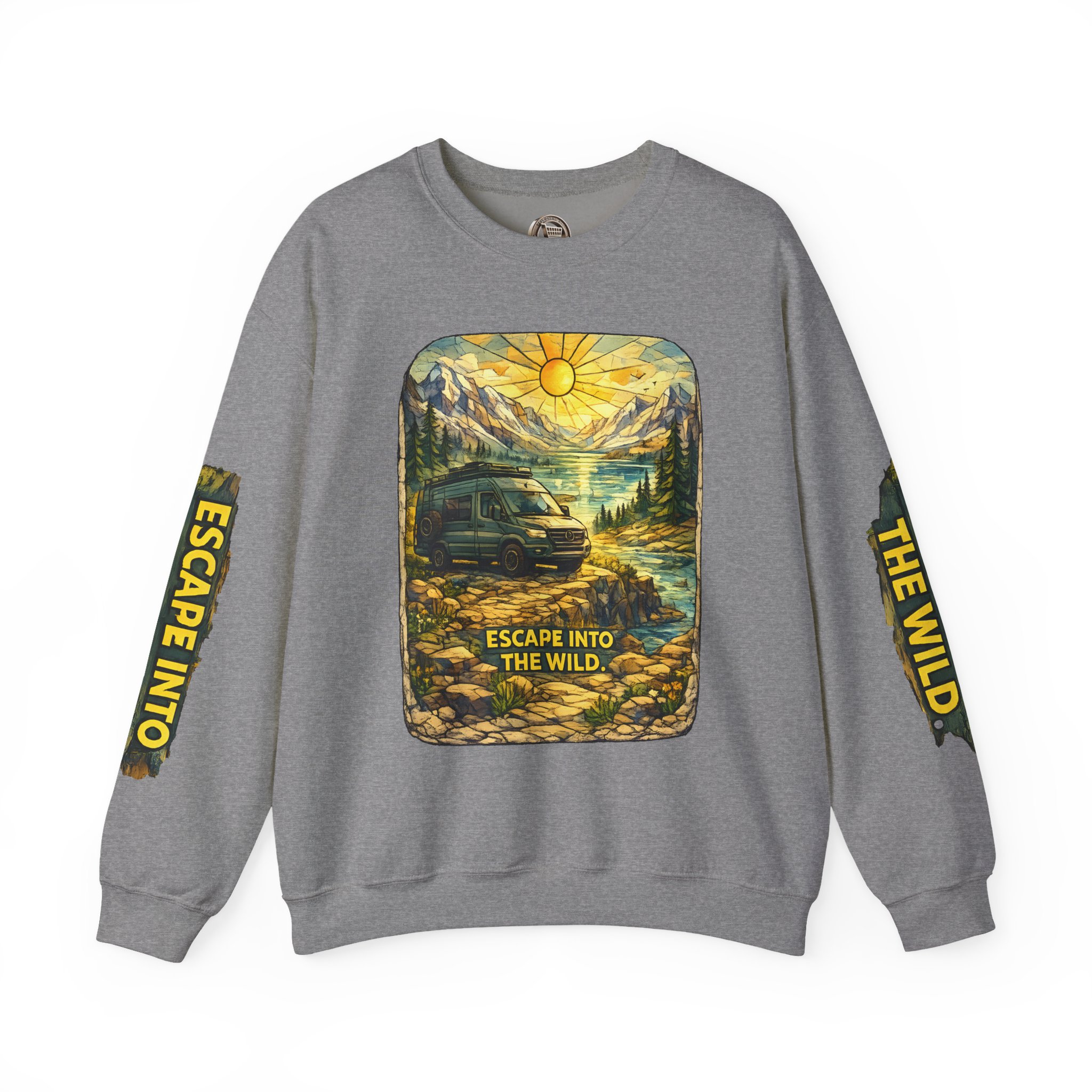 Unisex Heavy Blend™ Crewneck Sweatshirt — "Escape Into The Wild" Design Cubic-Line
