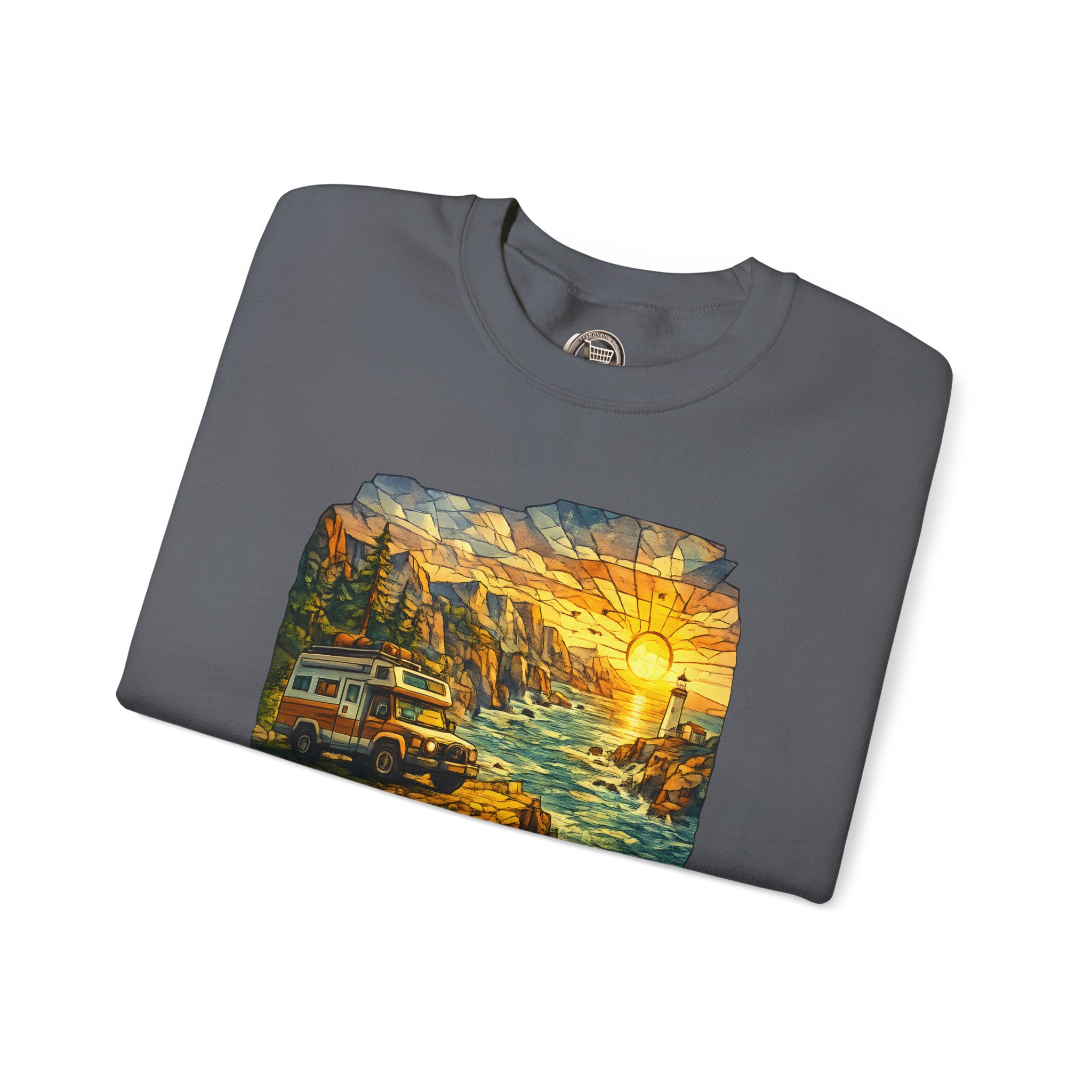 Unisex Heavy Blend™ Crewneck Sweatshirt — "Explore More Worry Less" Design Cubic-Line