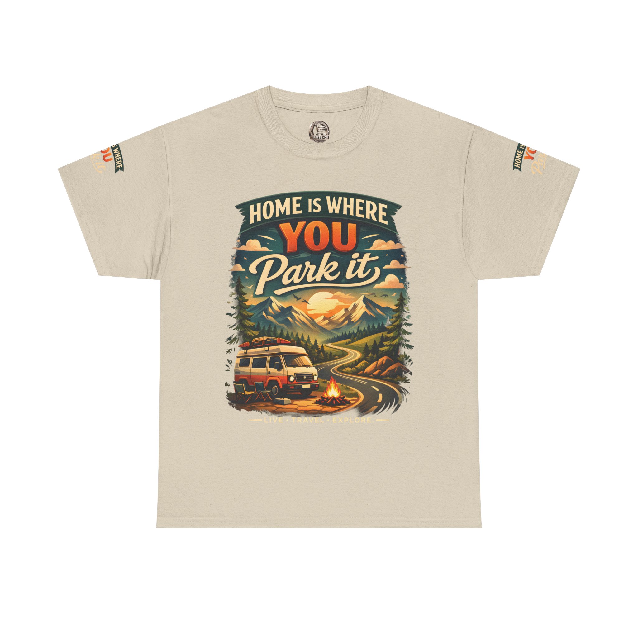 Unisex Heavy Cotton Tee — "Hom Is Where You Park It" Design Scenic-Line