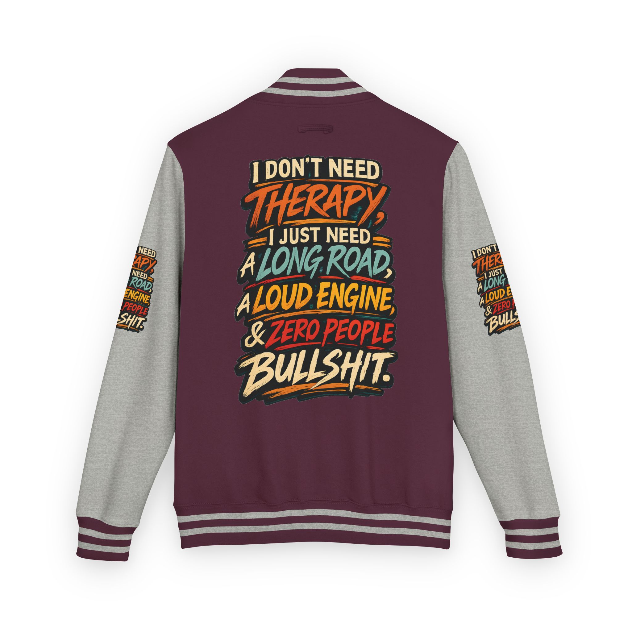Unisex Heavyweight Letterman Jacket — "I Dont Need Therapy" Design F**K-Line