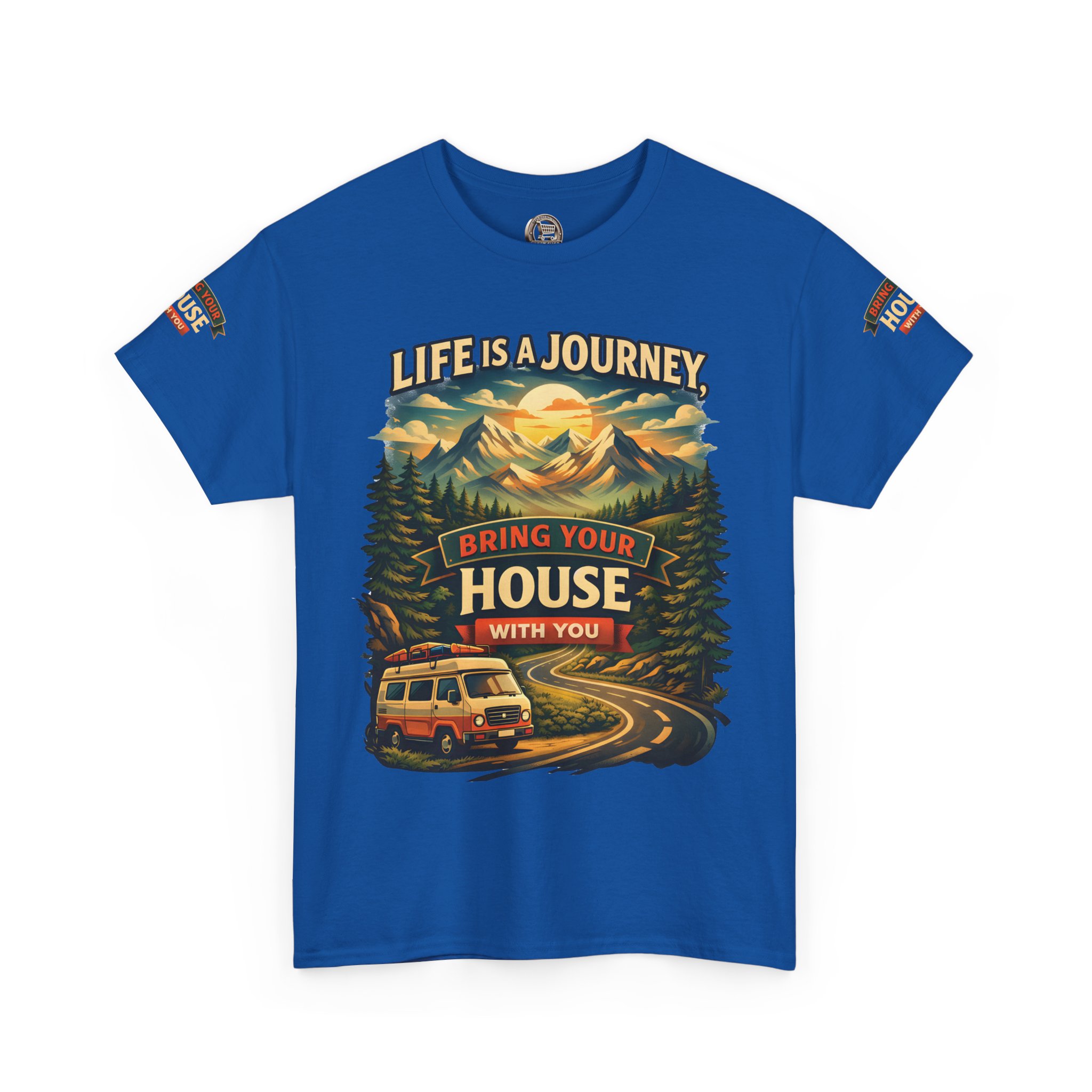 16742006907904782121_2048.jpeg Unisex Heavy Cotton Tee — "Live Is A Journey-Bring Your House With You" Design Scenic-Line