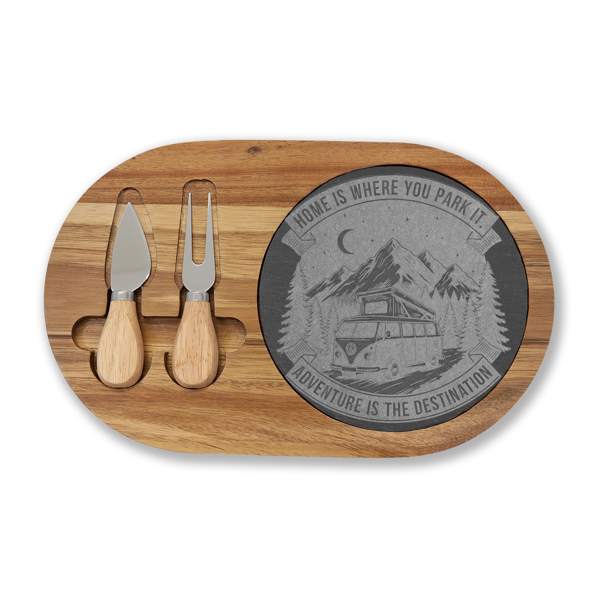 Engraved Charcuterie Board - "Home Is Where You Park It-Adventure is the destination" (4 Variants Available)