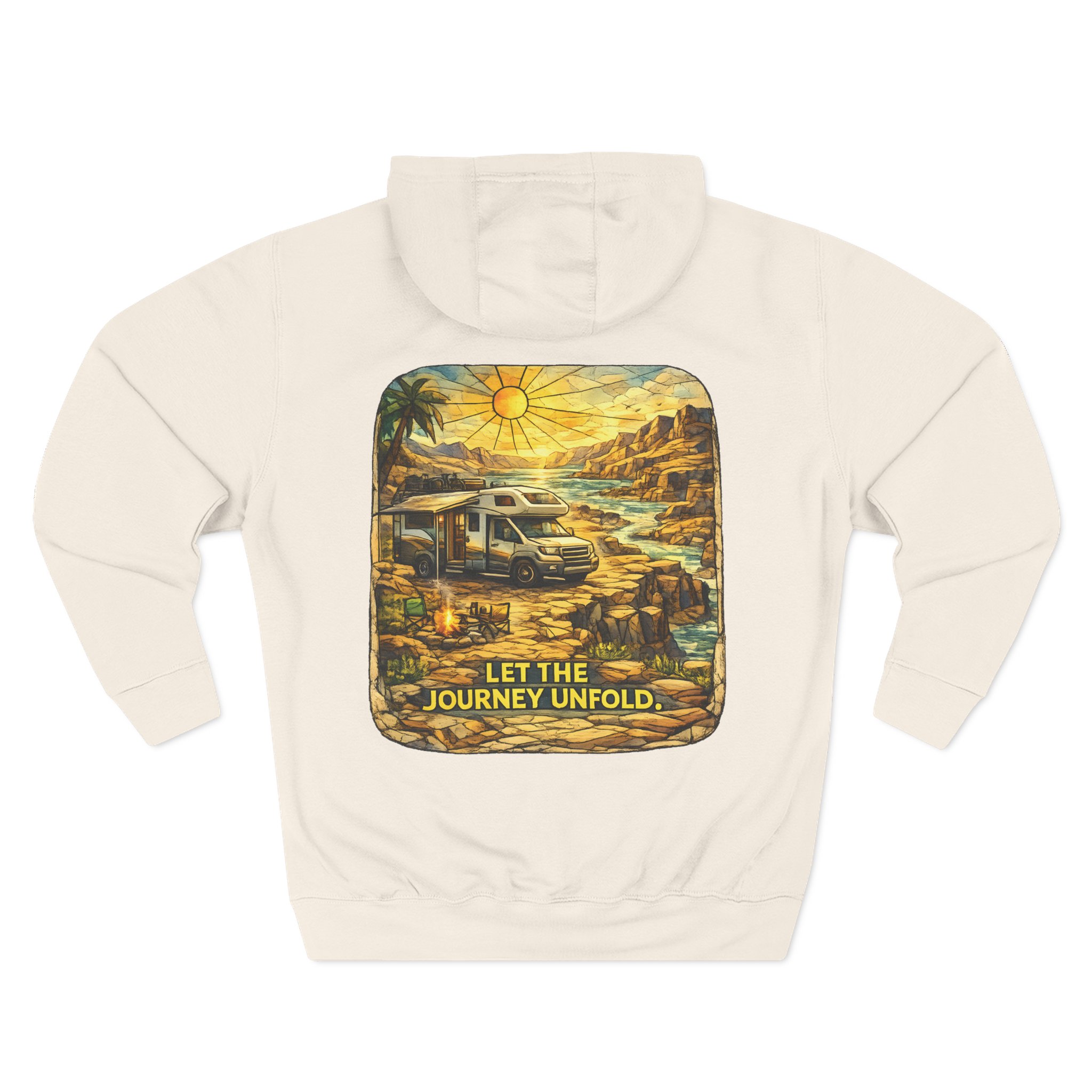 Three-Panel Fleece Hoodie - "Let The Journey Unfold" Design Cubic-Line