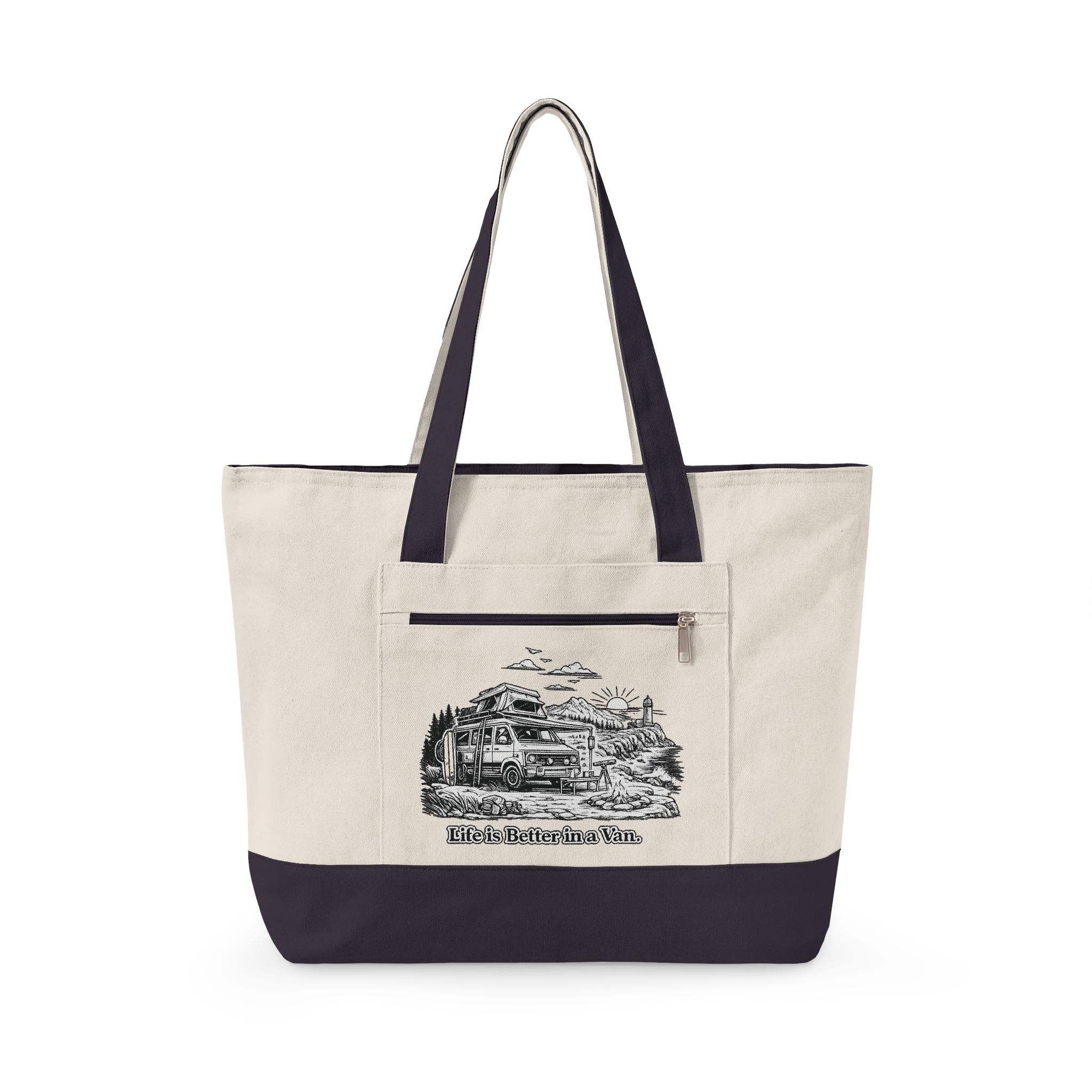 Zippered Canvas Tote — "Life Is Better In A Van" (Design Minimal-Line)
