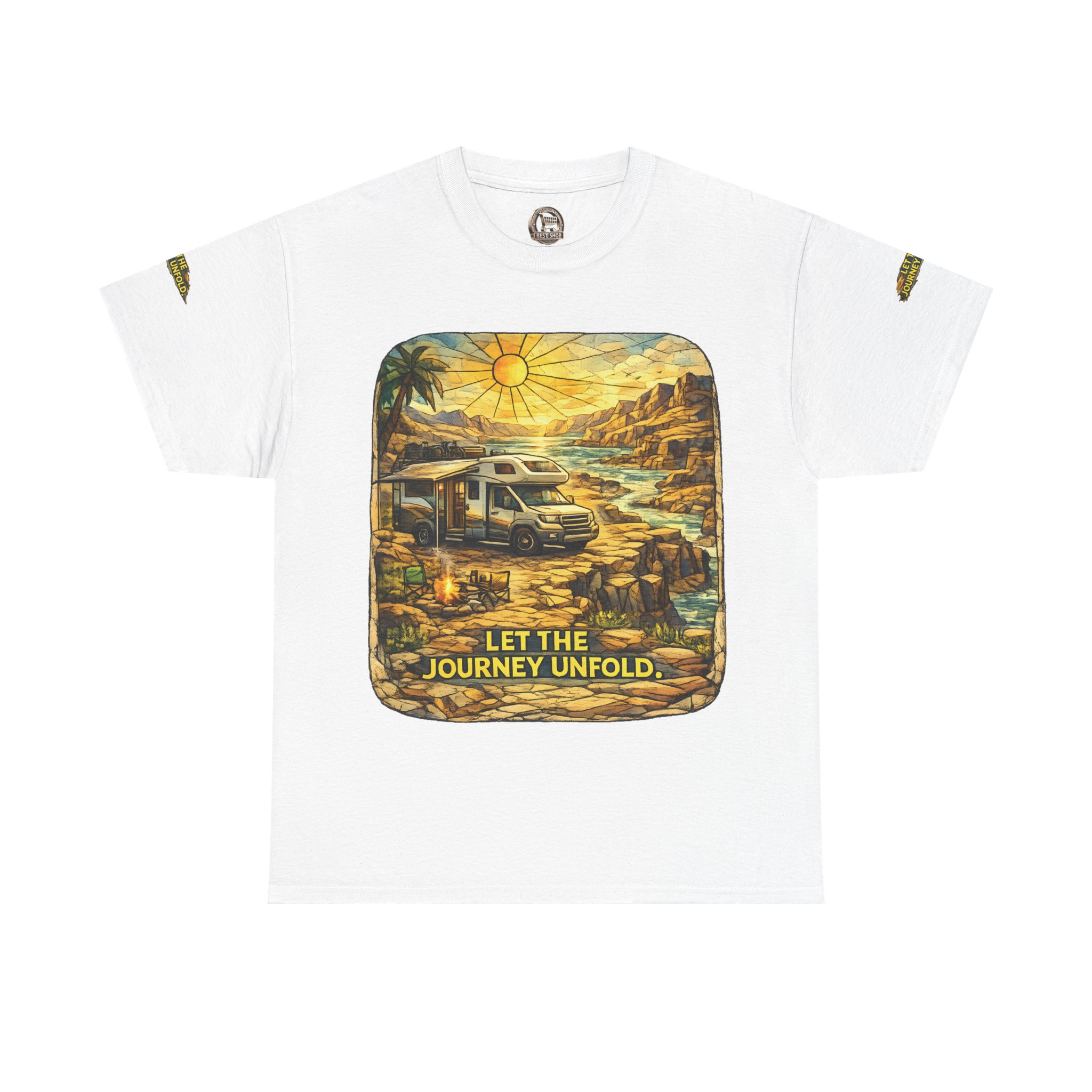 Unisex Heavy Cotton Tee — "Let The Journey Unfold" Design Cubic-Line