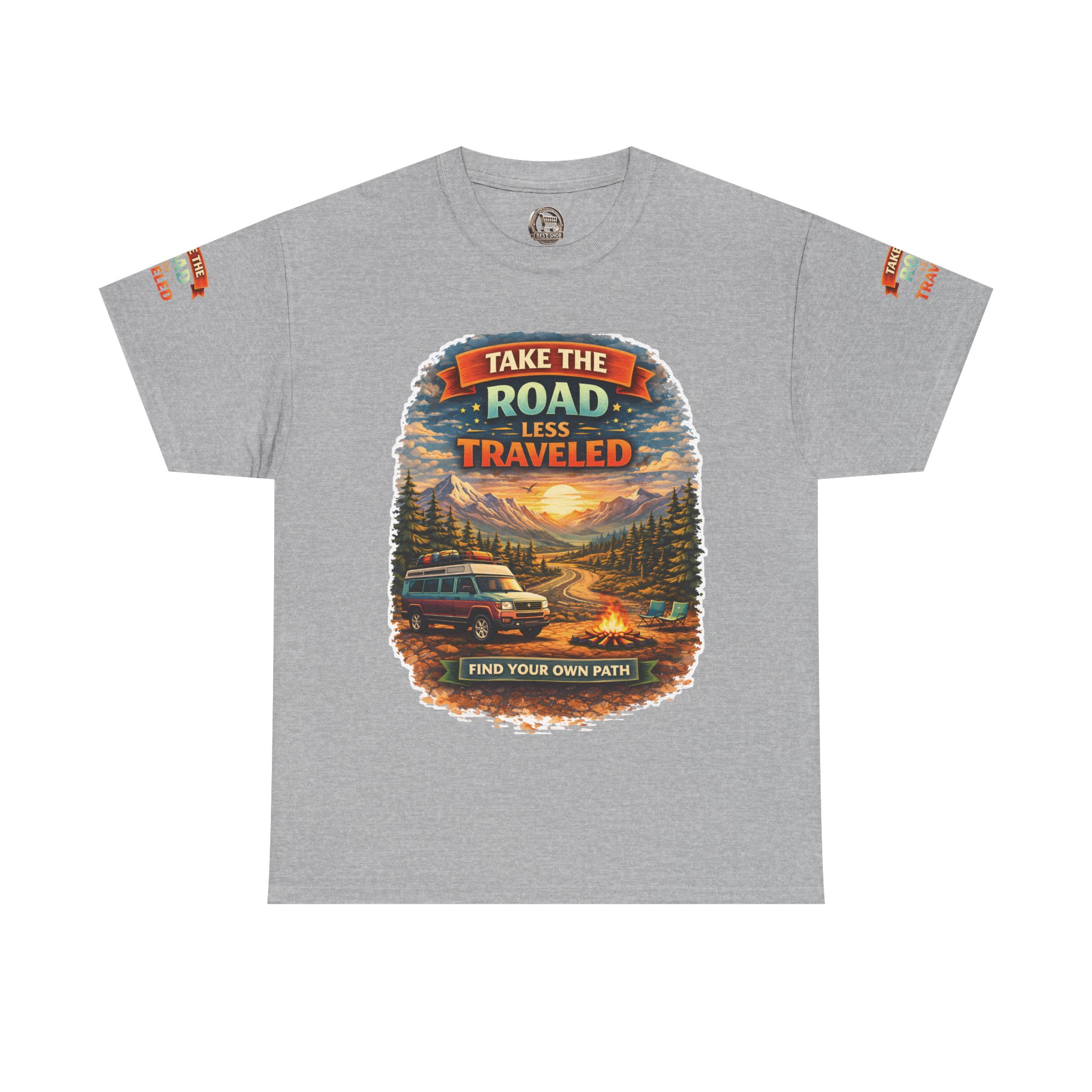 Unisex Heavy Cotton Tee — "Take The Road Less Traveled" Design Scenic-Line