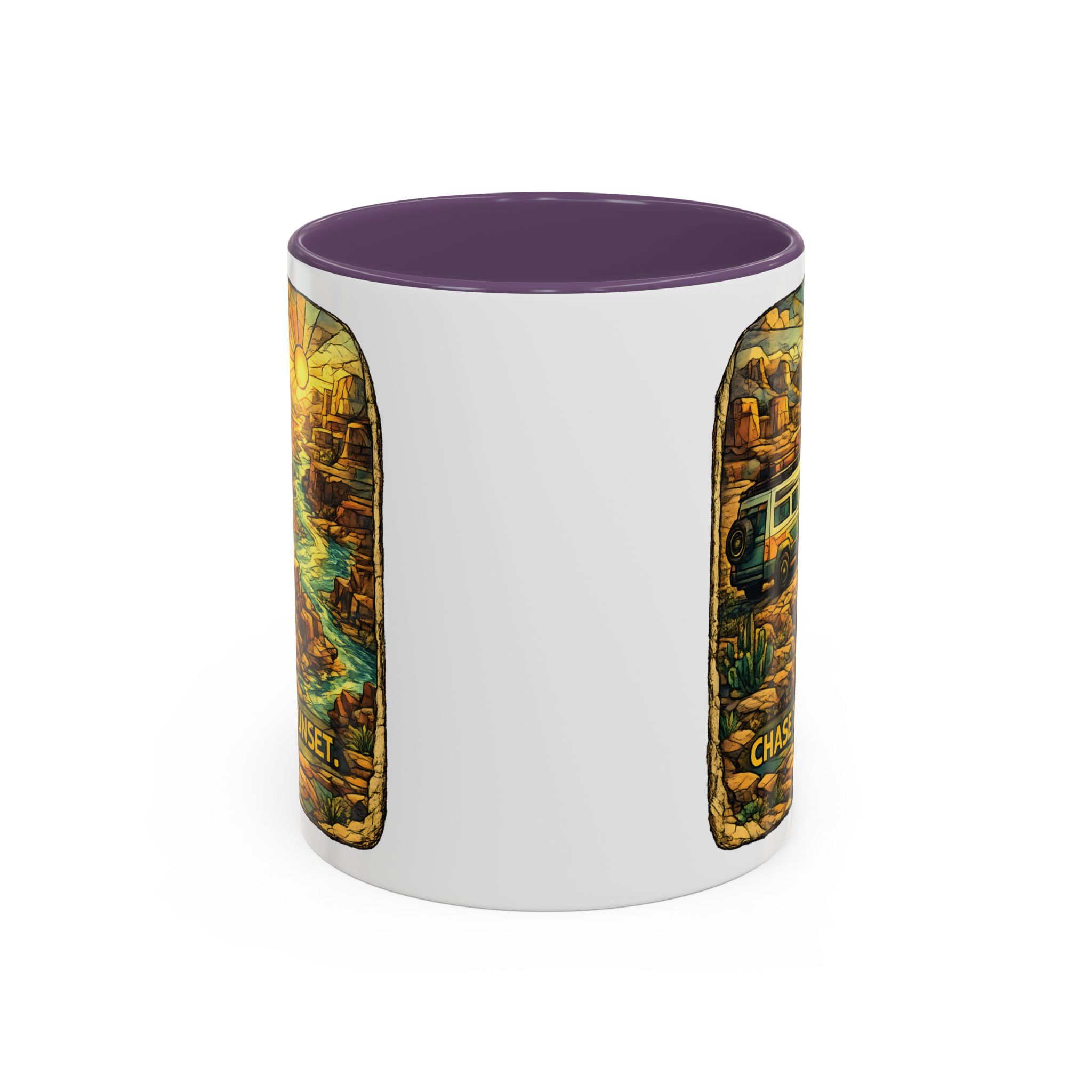 Accent Coffee Mug (11, 15oz) — "Chase The Sunset" Design Cubic-Line