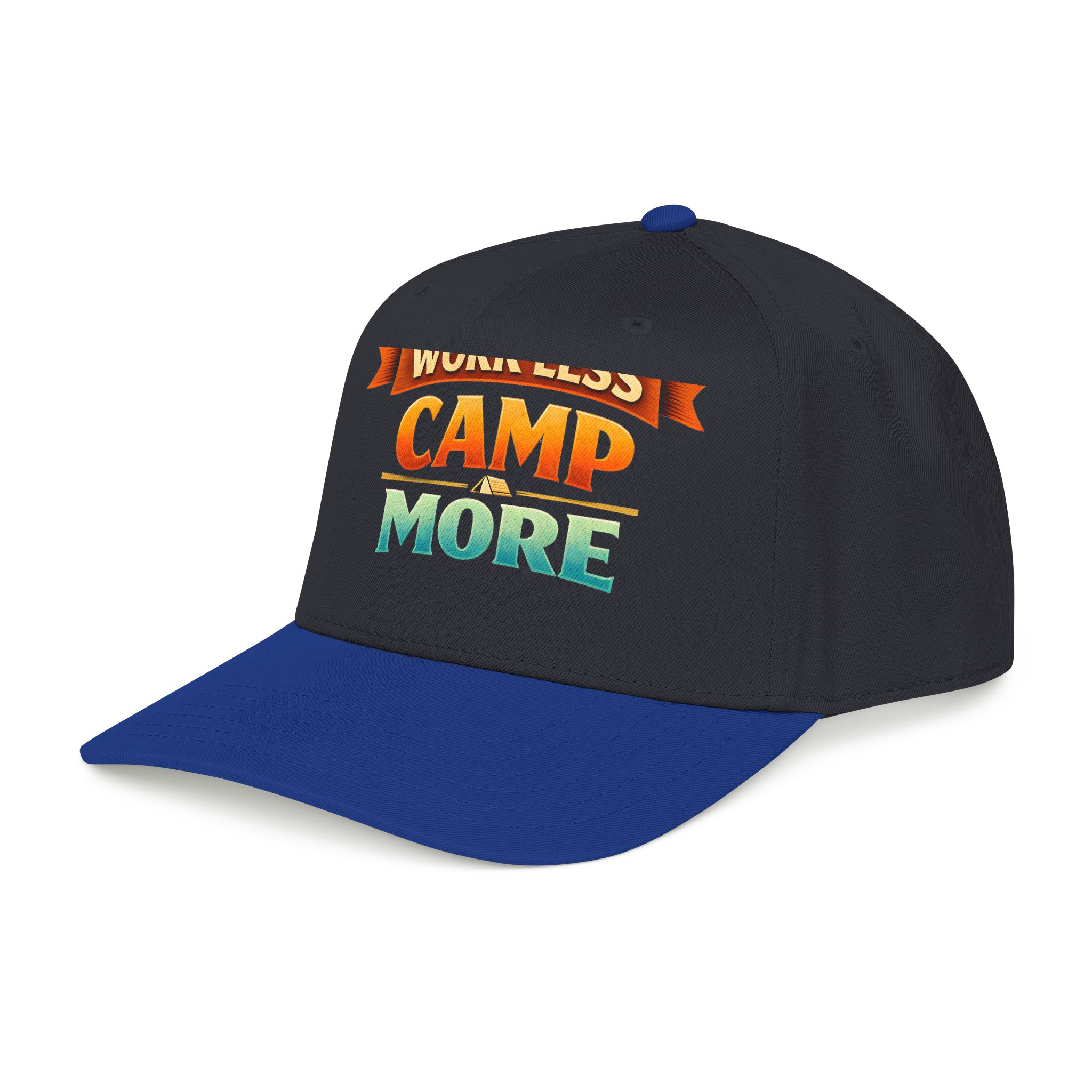 Baseball Cap - "Work Less-Camp More" Design Scenic-Line