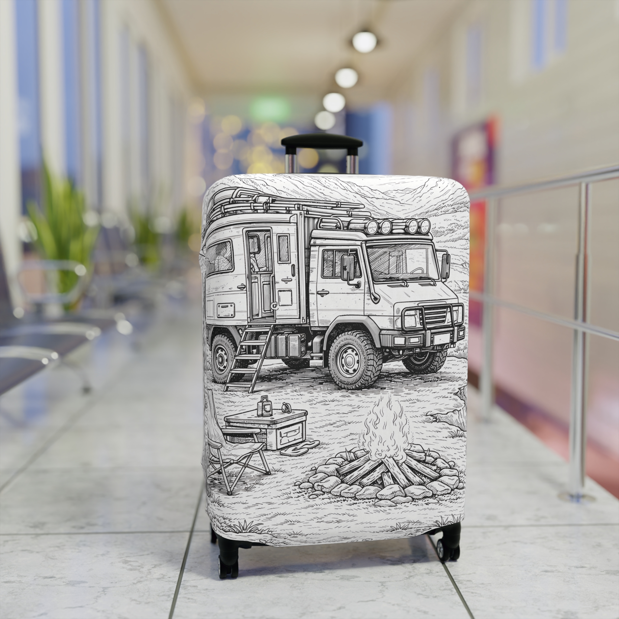 Luggage Cover — Adventure Camper Sketch Travel Suitcase