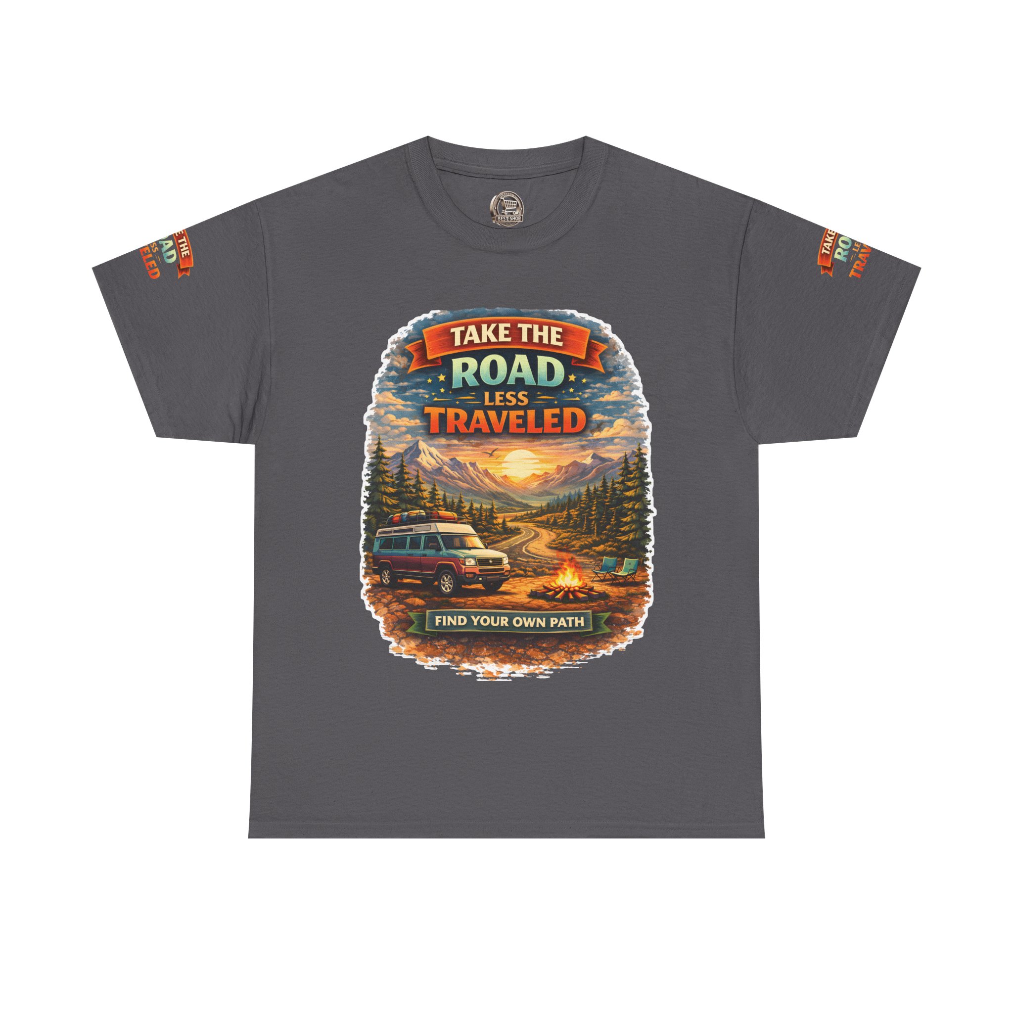 Unisex Heavy Cotton Tee — "Take The Road Less Traveled" Design Scenic-Line