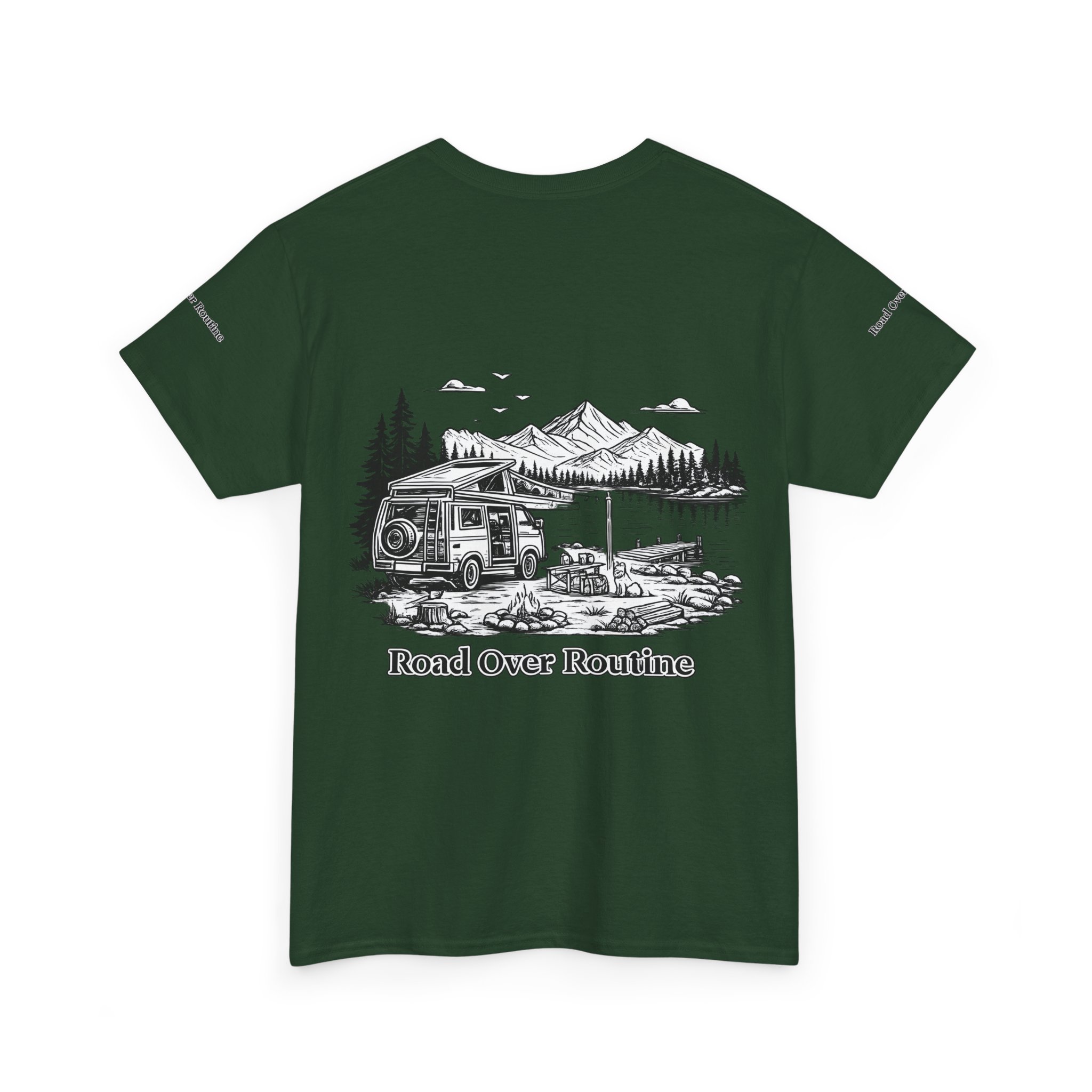 Unisex Heavy Cotton Tee — "Road Over Routine" Design Minimal-Line