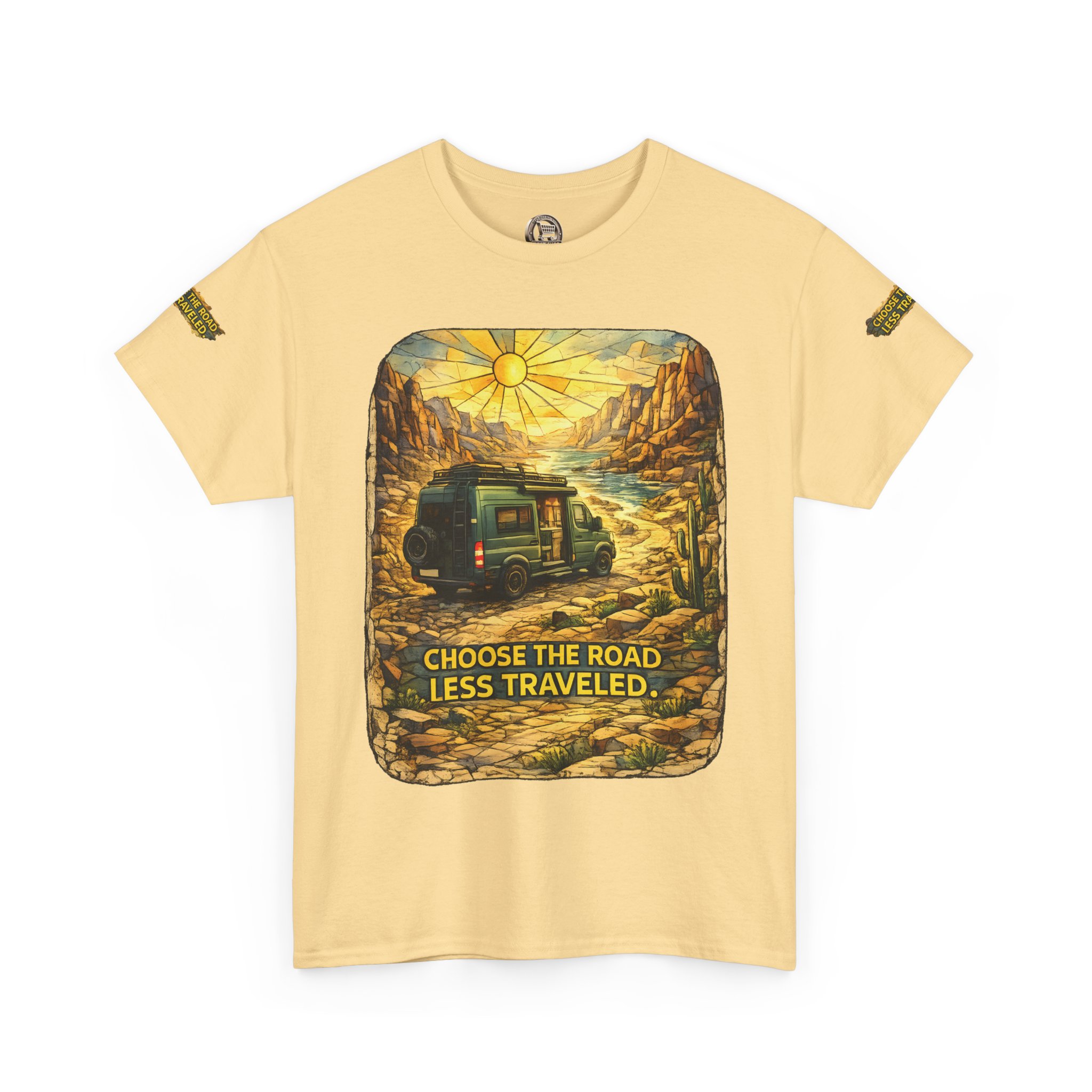 Unisex Heavy Cotton Tee — "Choose The Road Less Traveled" Design Cubic-Line