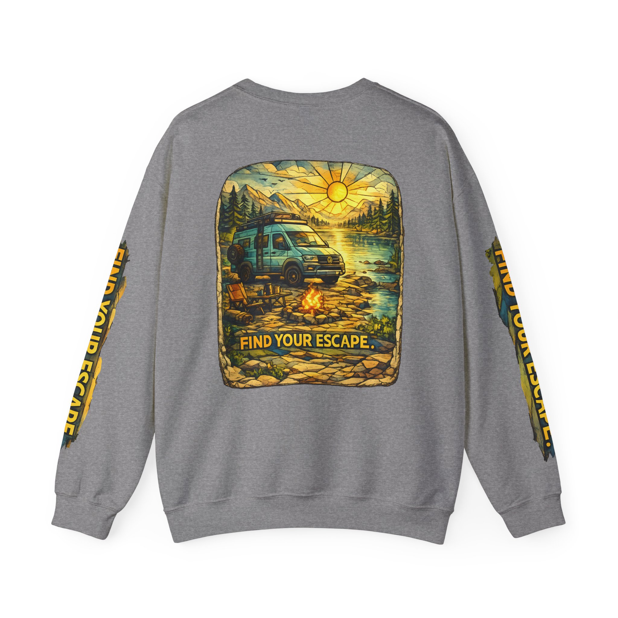 Unisex Heavy Blend™ Crewneck Sweatshirt — "Find Your Escape" Design Cubic-Line