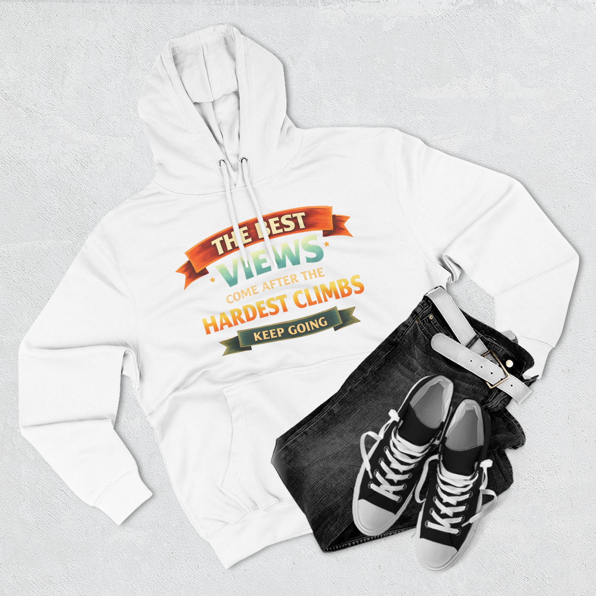 Three-Panel Fleece Hoodie - "The Best Views" Design Scenic-Line