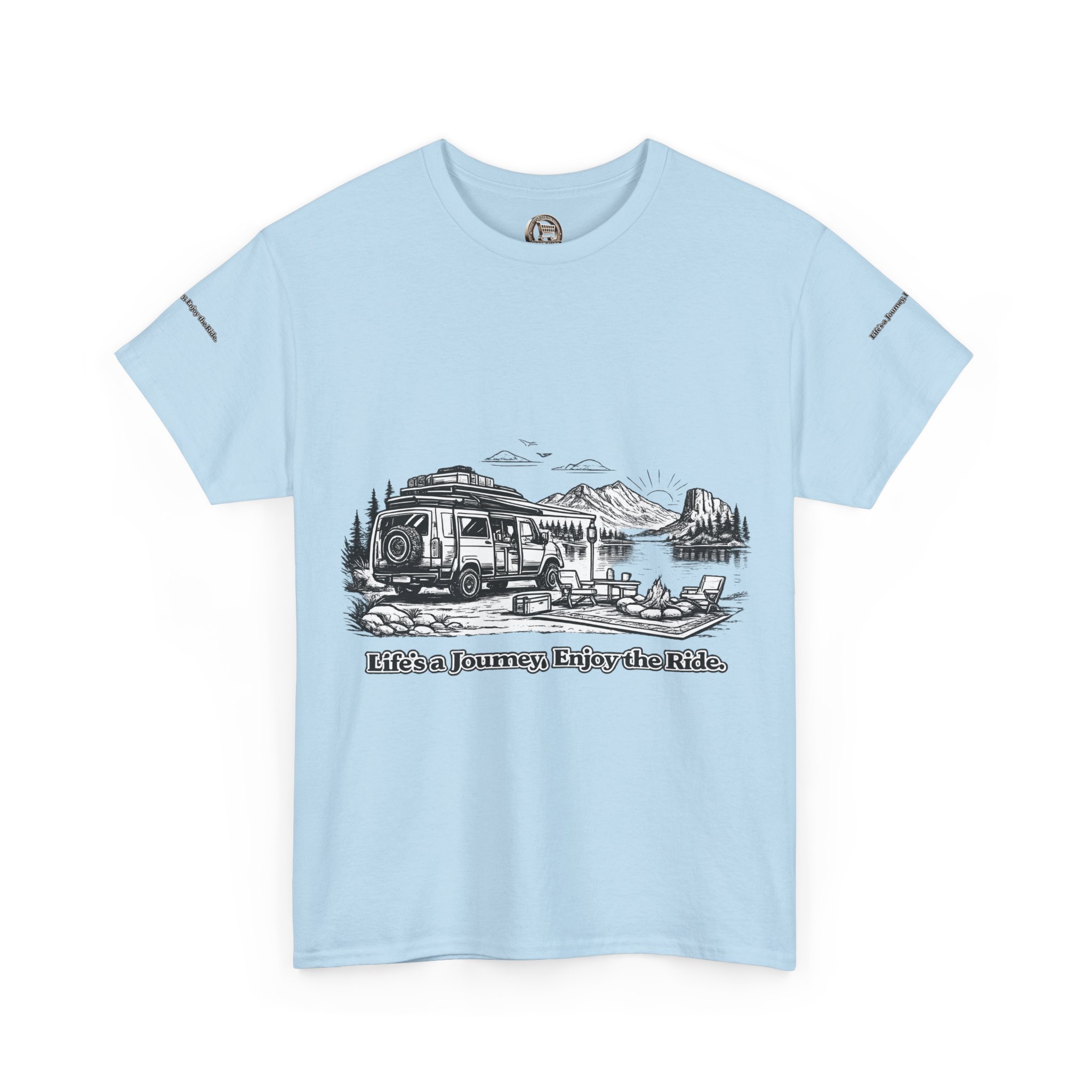 Unisex Heavy Cotton Tee — "Lifes A Journey,Enjoy The Ride" Design Minimal-Line