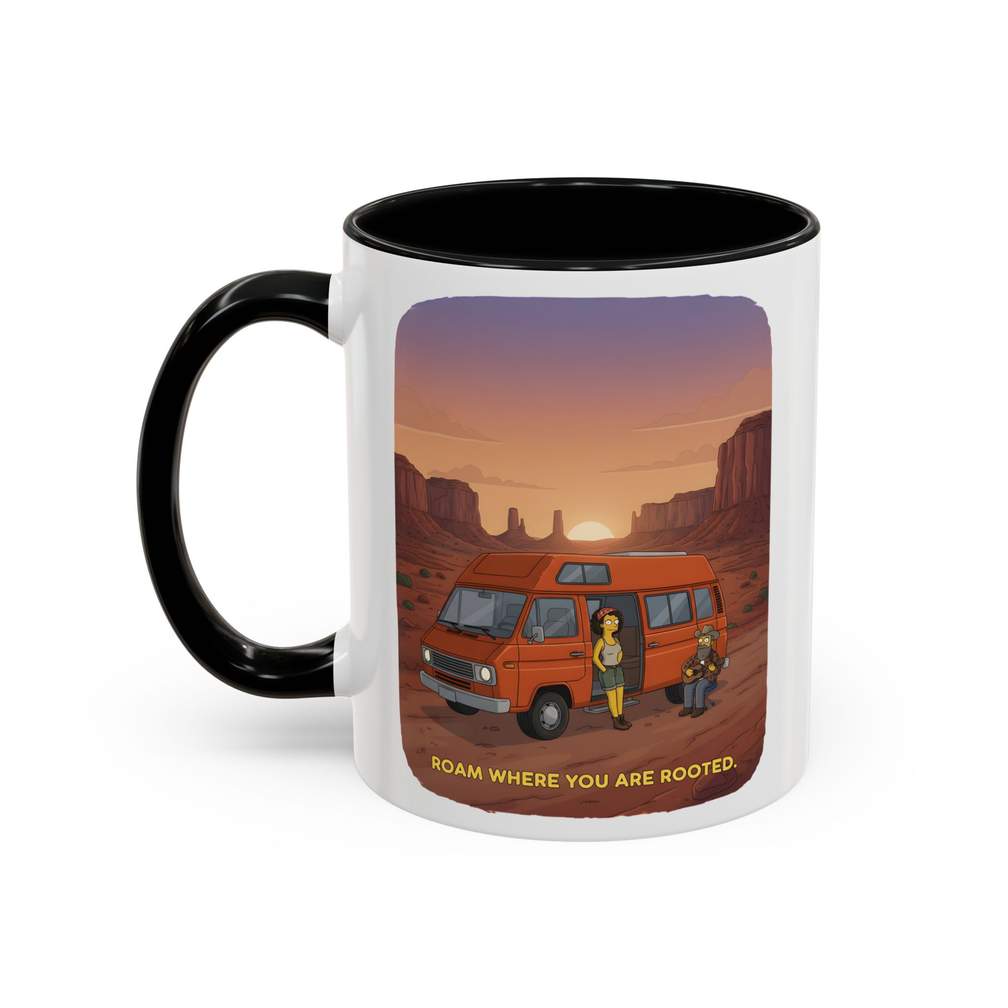 Accent Coffee Mug (11, 15oz) — "Roam Where You Are Rooted" Design Sitcom-Line