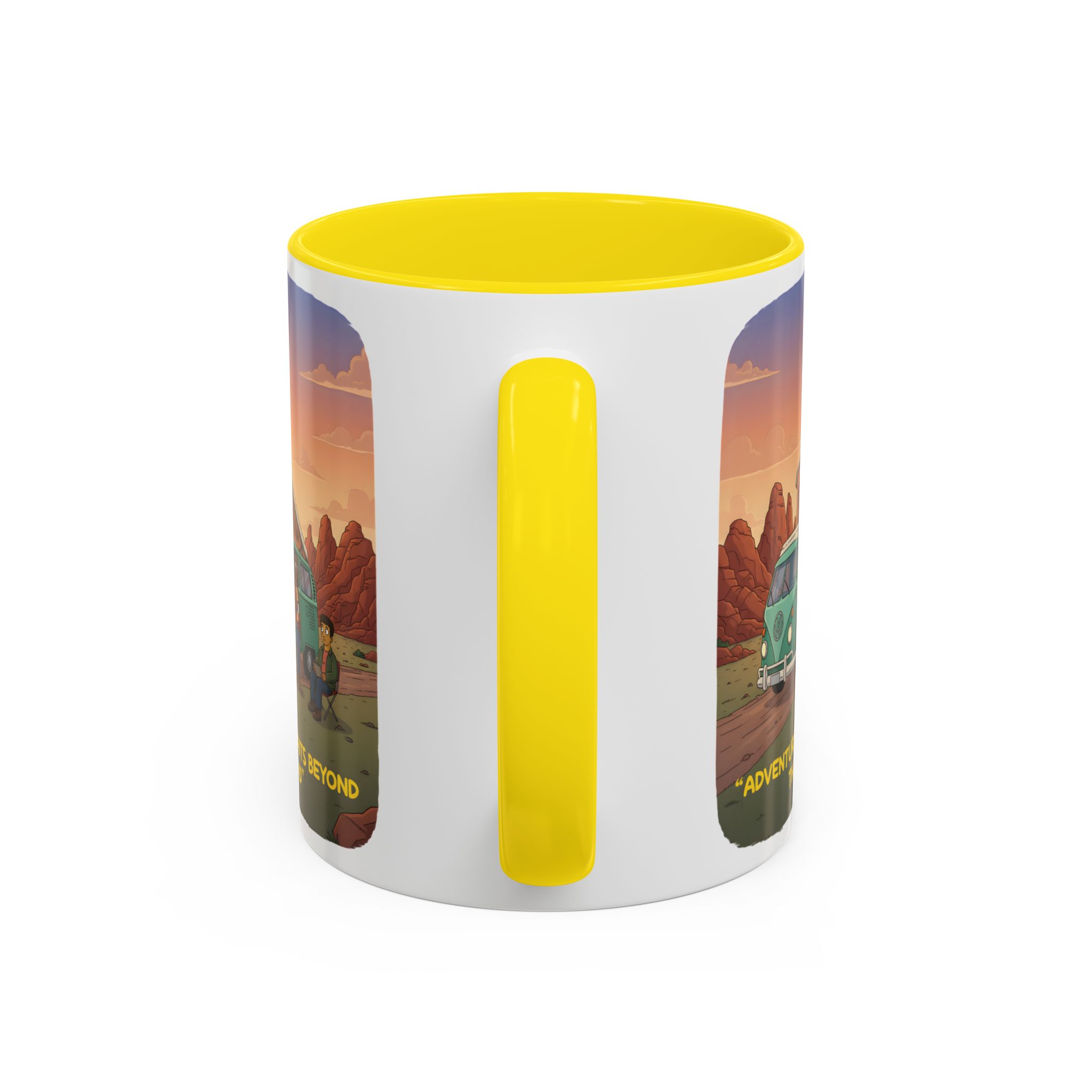 Accent Coffee Mug (11, 15oz) — "Adventure Awaits Beyond The Road" Design Sitcom-Line